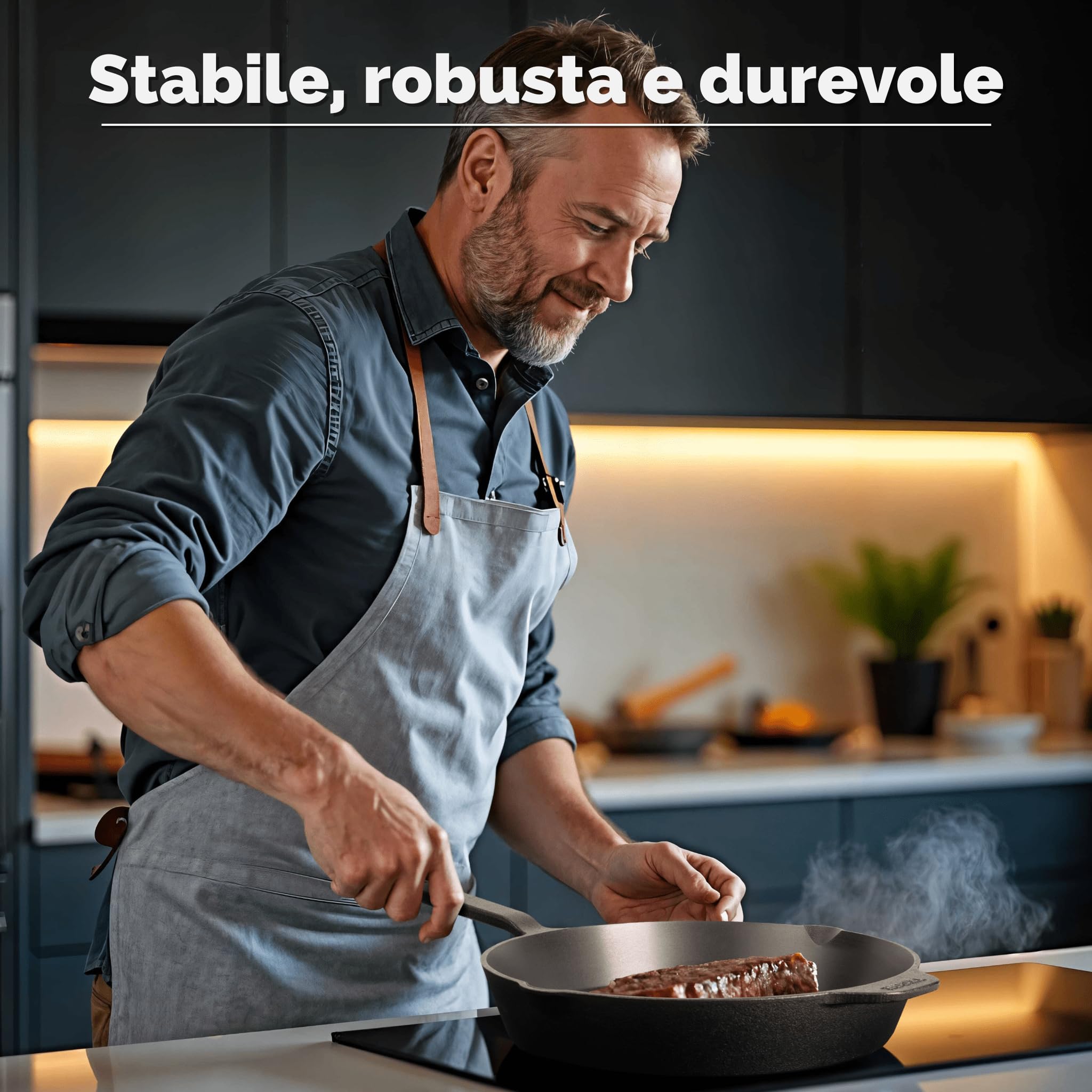 TECOR padella ghisa induzione 28 cm levigata - Naturalmente antiaderente e universale per tutte le fonti di calore - Resistente e versatile per cuochi amatoriali e professionisti - Cast Iron Skillet