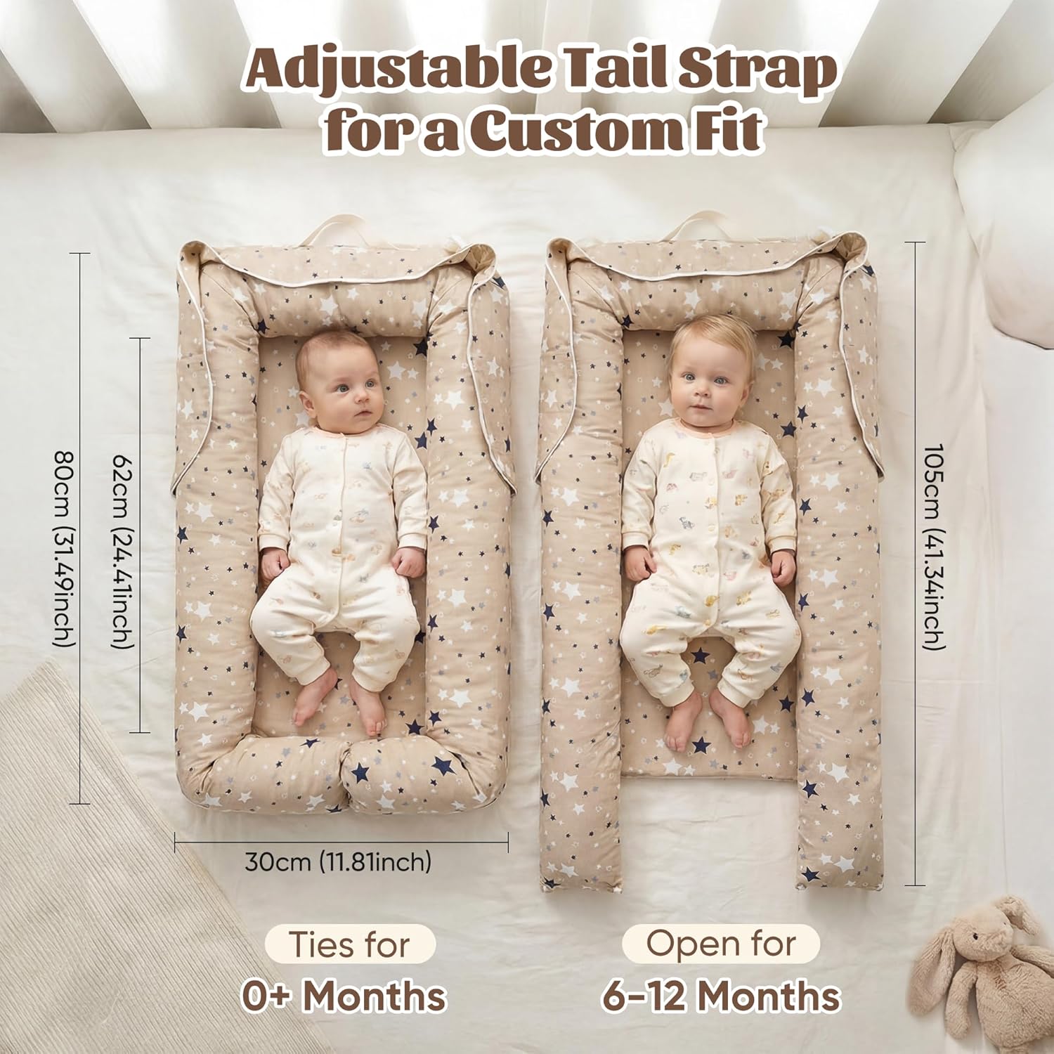 Baby Lounger for Newborn, Breathable and Soft Baby Lounger Pillow, Portable Infant Lounger with Removable Cover, Adjustable Lounger for Baby 0-12 Months, Tummy Time Baby Lounger for Home and Travel