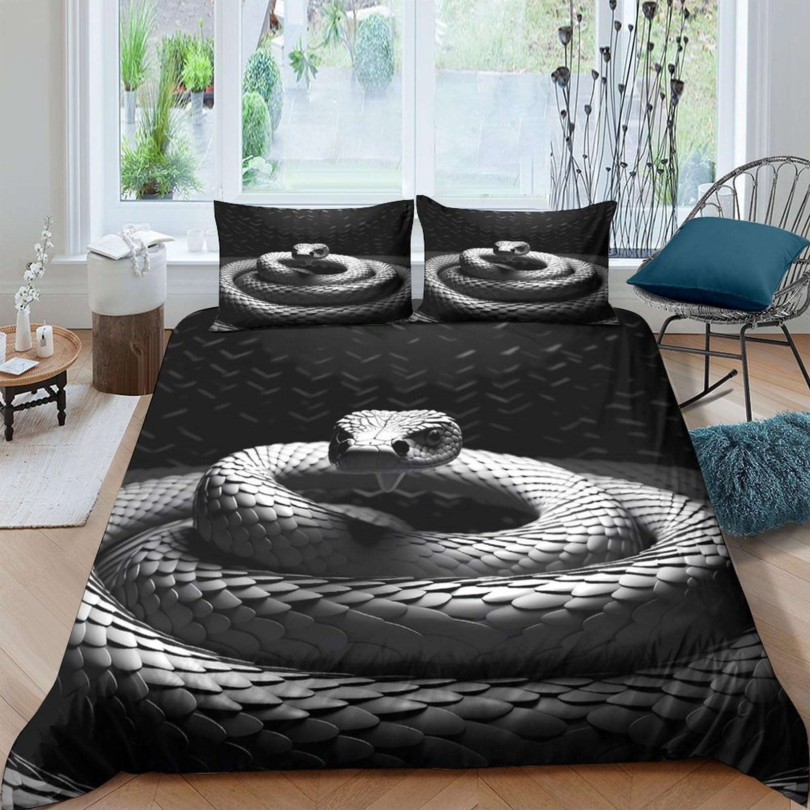Ctjqhvkz Style-10 3D Printed Black Snake Fitted Sheet Microfiber Soft Breathable Serpent Bed Cover For Bedroom Dorm Mattress Protection Decor Single（135X200cm）