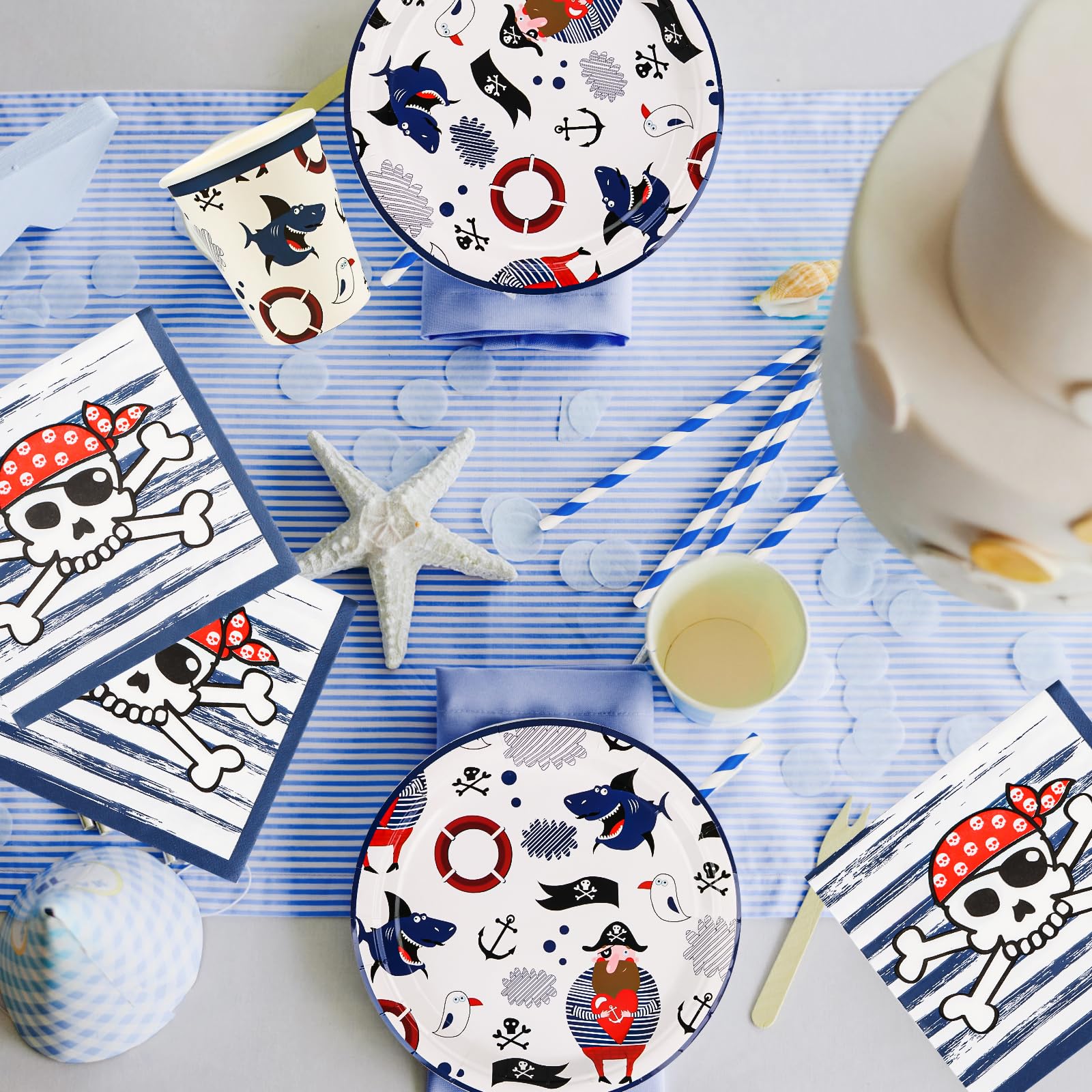 Decorazioni Compleanno Pirata - Set di Stoviglie e Forniture per Feste Bambini - Striscioni, Piatti, Tazze, Tovaglie, Tovaglioli