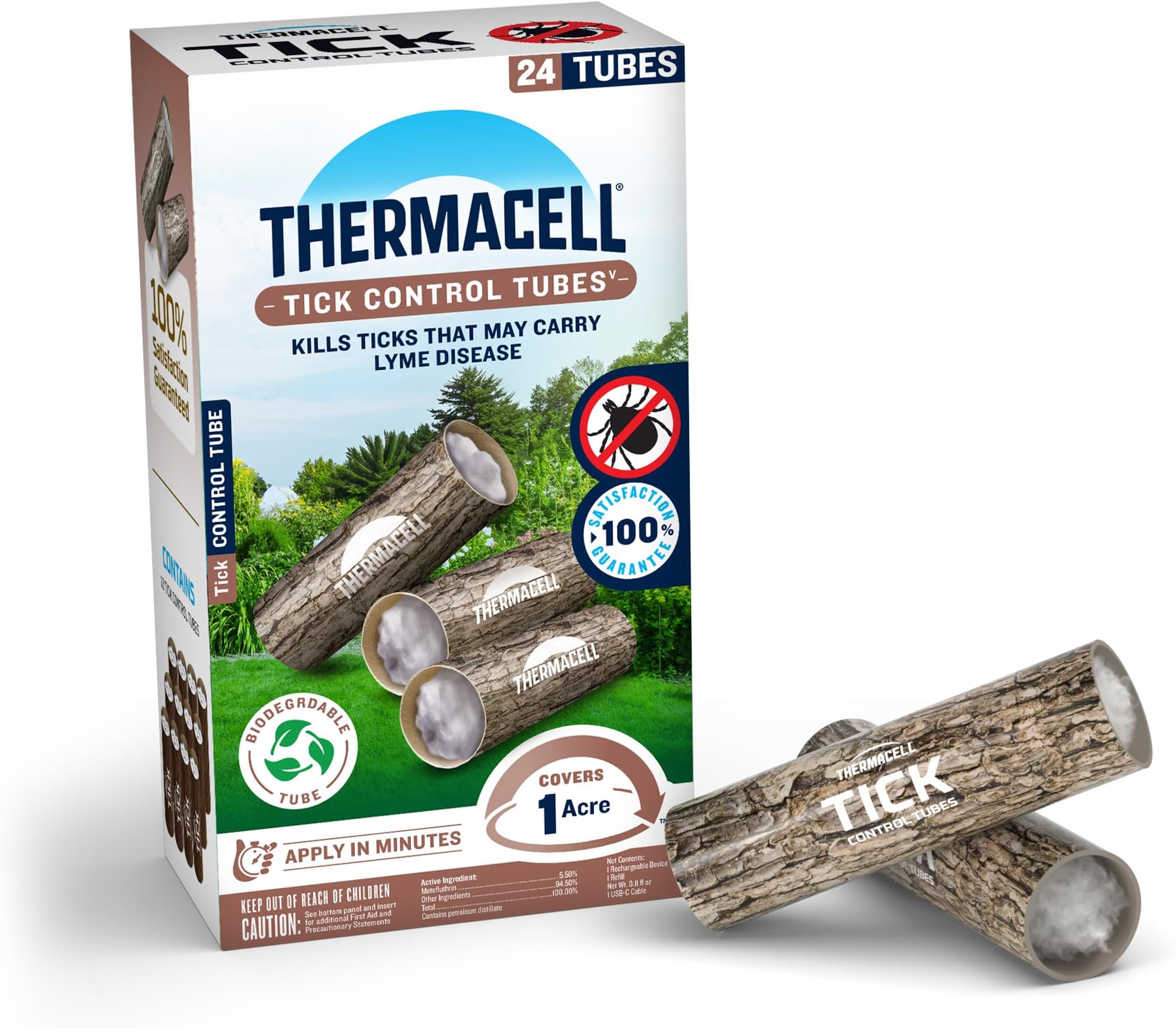 Thermacell Tick Control Tubes; 24 Per Box; No Spray, Easy-to-Use; Kills Ticks That May Carry Lyme Disease; Place in Backyard, Gardens or Wooded Areas Twice a Year; Won't Harm Kids, Pets or Environment