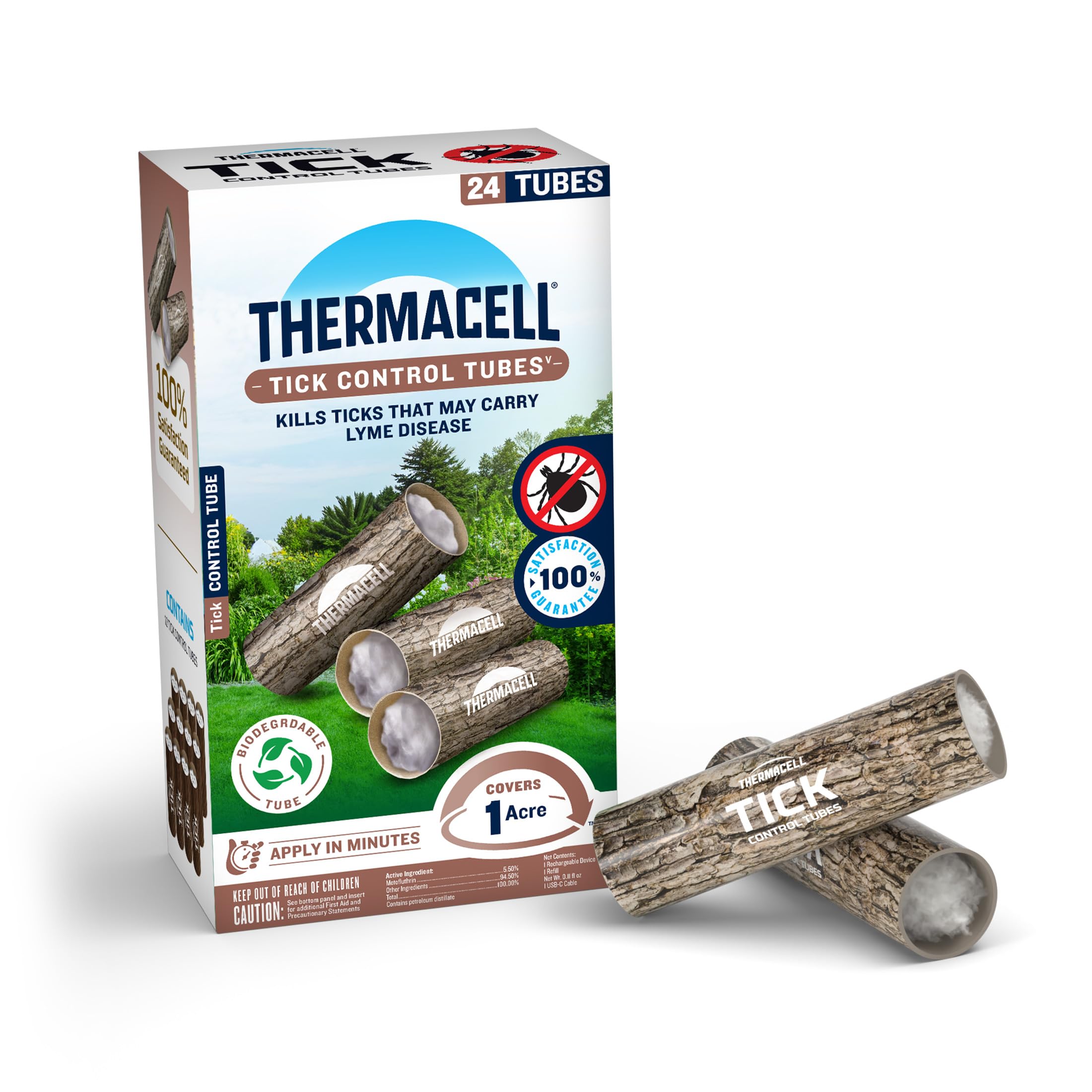 Thermacell Tick Control Tubes; 24 Per Box; No Spray, Easy-to-Use; Kills Ticks That May Carry Lyme Disease; Place in Backyard, Gardens or Wooded Areas Twice a Year; Won't Harm Kids, Pets or Environment, 24 Count (Pack of 1)