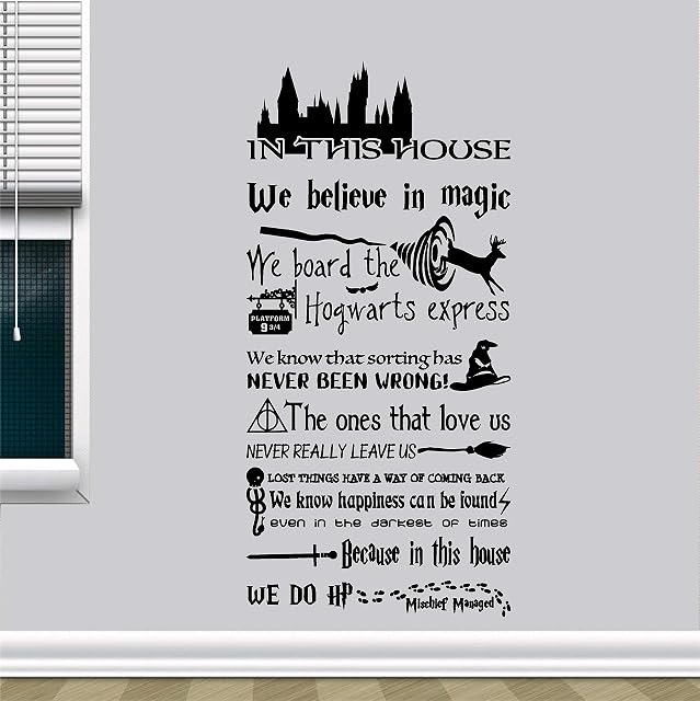 Harry Potter Themed in This House We Do Magic Quote Vinyl Wall Art Sticker (Black)