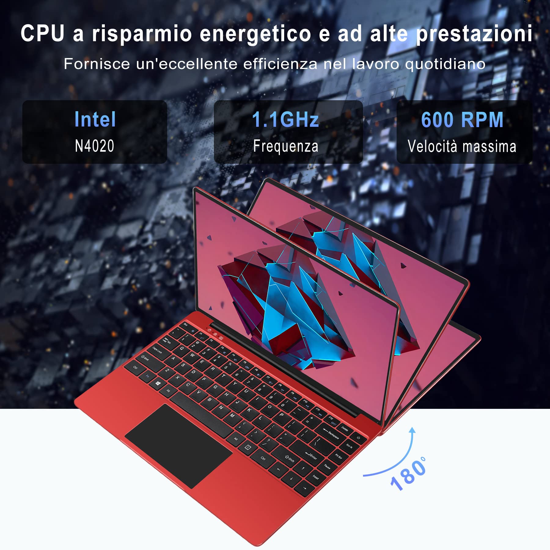 WOZIFAN 2025 Newest PC Portatile 14 Pollici Laptop Metal Shell 128 GB SSD Supporta l'espansione 1TB Notebook 2.4G+5G 1080P con mouse senza fili protezione della tastiera(Italiana)-Rosso