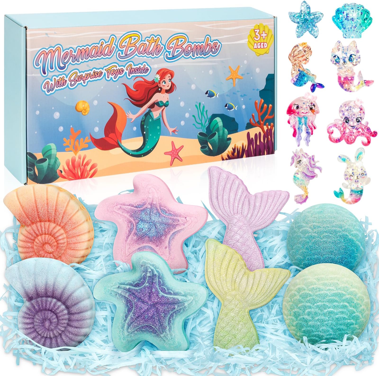 8 Packs Bath Bombs for Kids Girls, Bath Bomb with Surprise Toys Inside, Bath Toys for Kids Aged 4-8, Easter Basket Stuffer Gifts for Girls 3 4 5 6 7 8