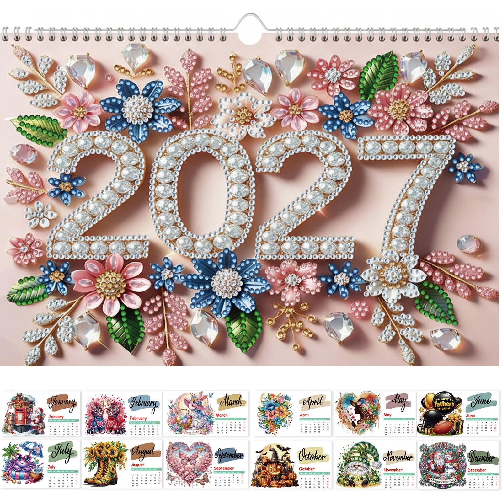 CXINLky 2027 Diamond Painting DIY Diamond Art Wall Calendar for Walls and Doors Decorative Calendar 17x25cm-02