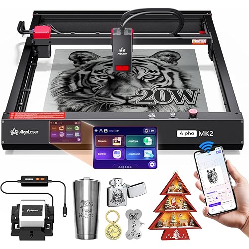 Algolaser 20W Laser Engraver Machine - Laser Cutter/Engraver with Air Assist Kit - Laser Engraving Machine with 3.5" Smart Touchscreen & 2.0 AlgoOS System, Laser Engraver for Wood,Metal,Glass