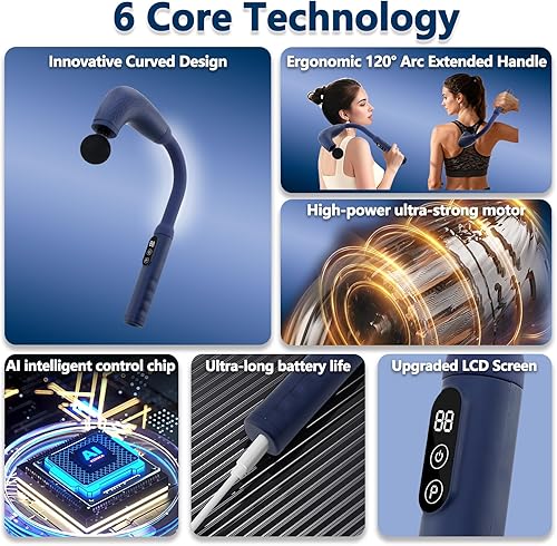 Miniatura 5 de Pistola de masaje con mango de extensión mejorado, masajeador de espalda para aliviar el dolor de tejido profundo,