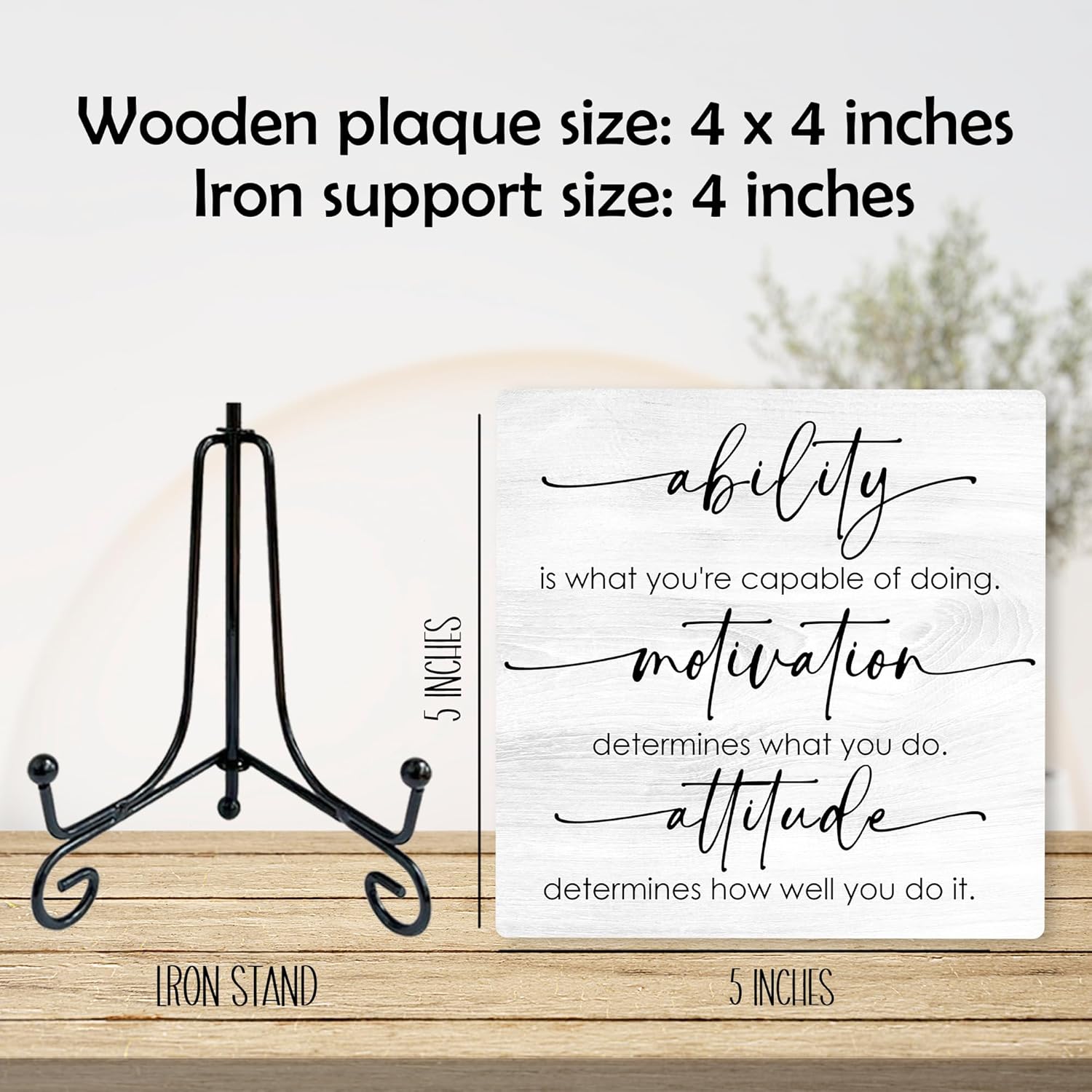 Ability Motivation Attitude Motivational Wooden Sign With Metal Stand - 5" Minimalist Inspirational Wooden Plaque - Positive Tabletop Decor Gifts For Friends - Home Office Desk Decor Supplies-C16 - Image 2