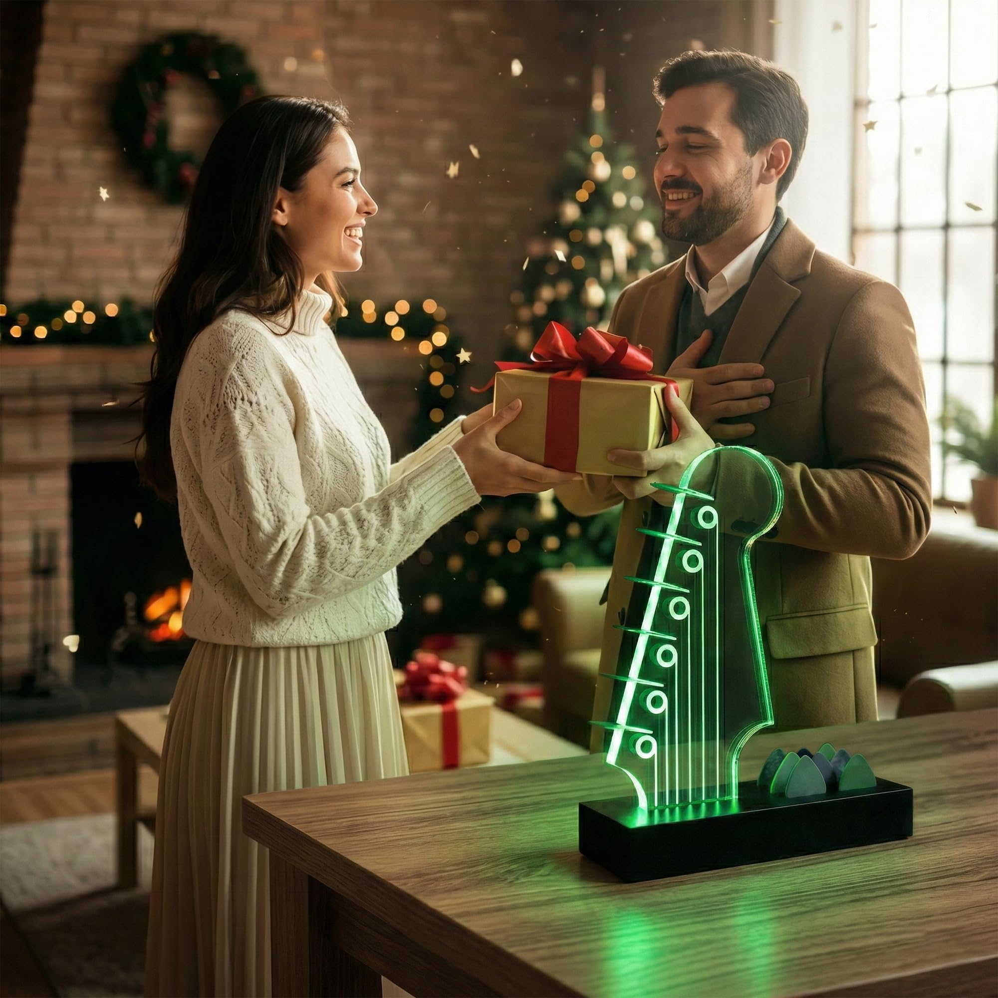 Soporte para púas de guitarra iluminado: diseño de cabezal de guitarra eléctrica, luces que cambian de 7 colores, regalos de guitarra para los amantes de la música, exhibición de púas de guitarra con