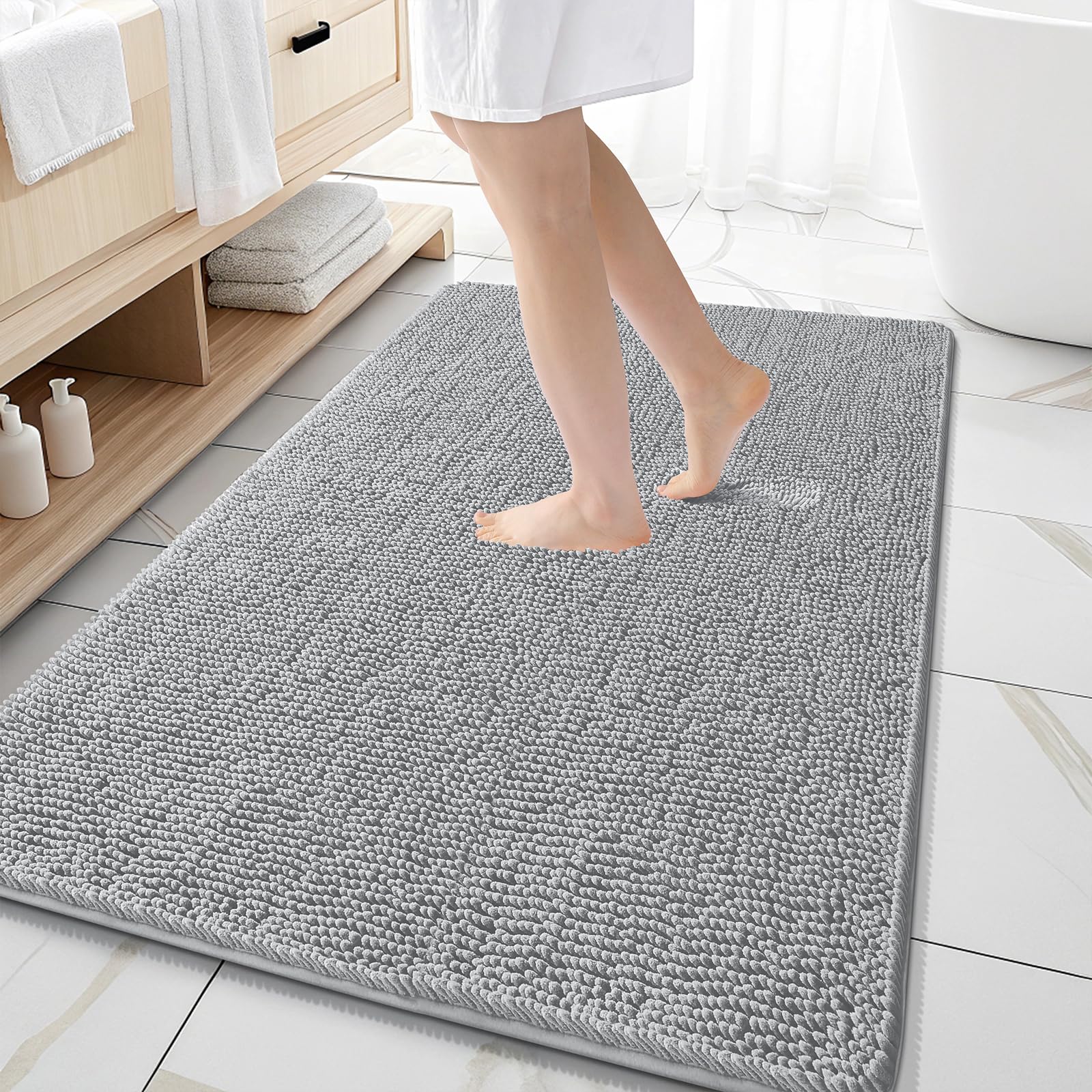 OLANLY Bathroom Rugs 59x35, Extra Soft Absorbent Chenille Bath Rugs, Rubber Backing Quick Dry, Machine Washable Bath Mats for Bathroom Floor, Tub and