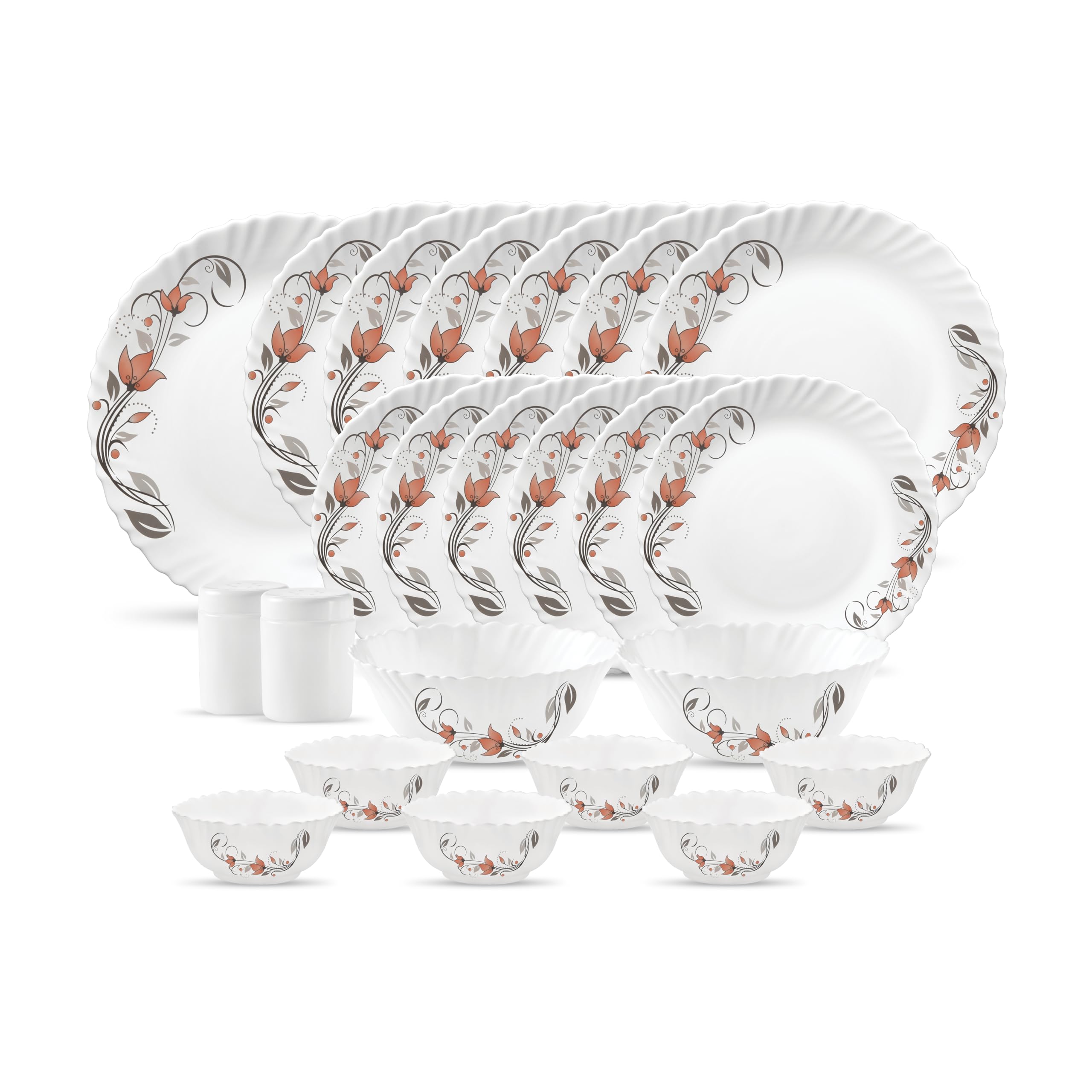 La Opala Novo Collection Opal Glass Crockery | for Family of 6 | Dinner Set 23 pcs Scarlet Blooms | Plates & Bowls for Dining | Microwave Safe | 100% Vegetarian | Extra Strong | Light & White (B01ND0JRZ4) Amazon Price History, Amazon Price Tracker