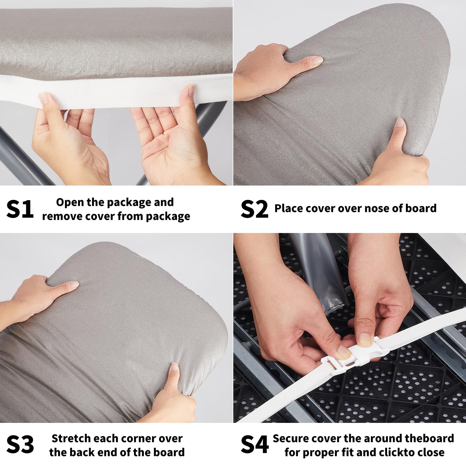 BNDX Funda De Silicona Para Tabla Planchar, Revestimiento, Acolchado Resistente a Las Quemaduras, Extra Grueso Y Resistente, 4 Capas, Borde Elástico 2 Pulgadas, Hebillas Clic