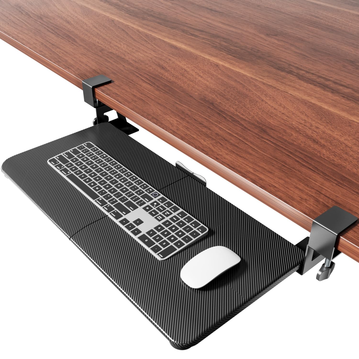 NearHub Grand plateau de clavier coulissant sous le bureau avec système de fixation en C extra robuste, 66 cm (76 cm y compris les pinces) x 27,9 cm, plateforme coulissante stable pour écrire