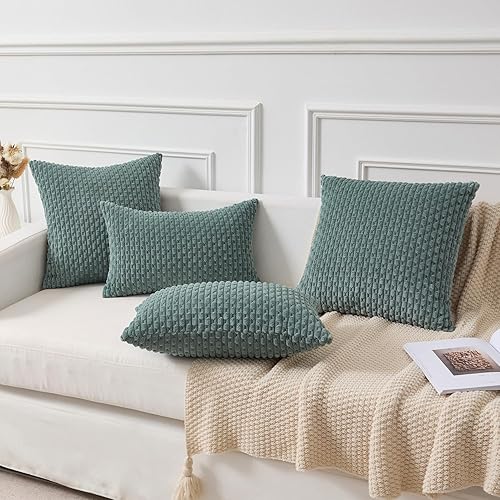 Vista 143 de Kevin Textile - Juego de 2 fundas decorativas para cojines, de pana y con moderno estilo campestre bohemio a rayas para decorar hogar, sofá, cama