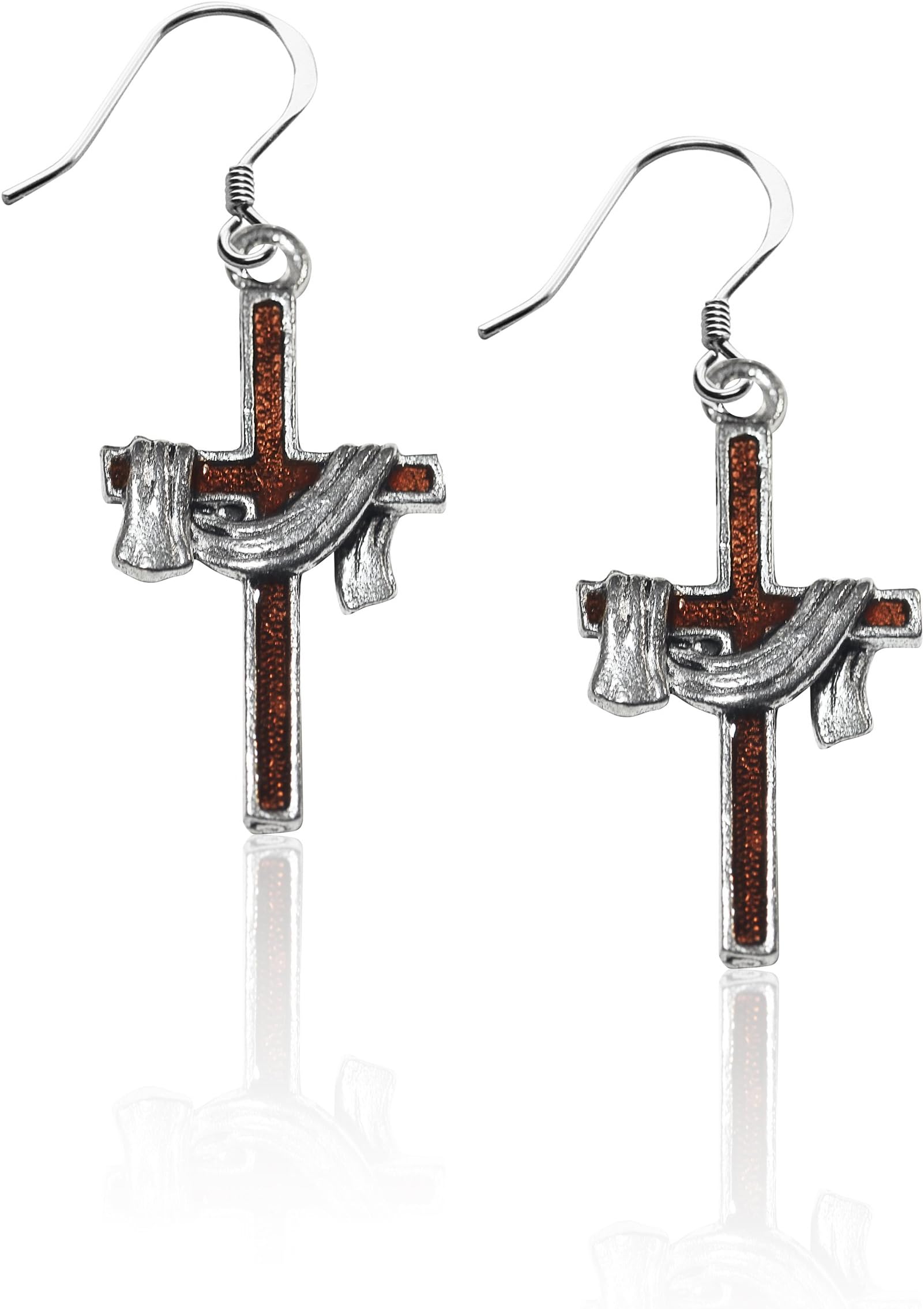 Cross with Shroud Charm Earrings in Silver