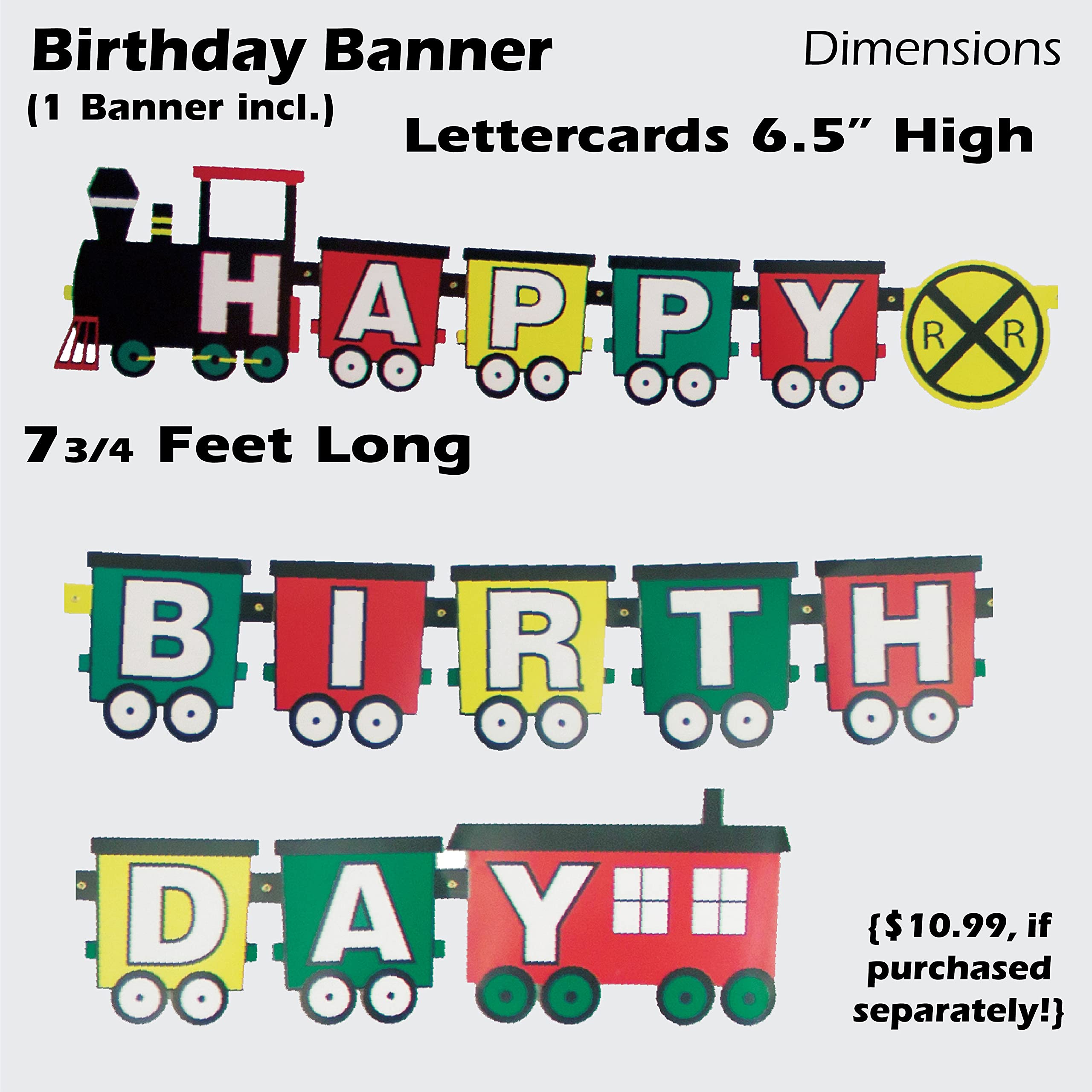 Havercamp Train Birthday Party Supplies: 7ft Happy Birthday Banner, Centerpiece, 12 Photo Props, 10 Cardboard Train Cutouts Decorations, 24 Party Picks