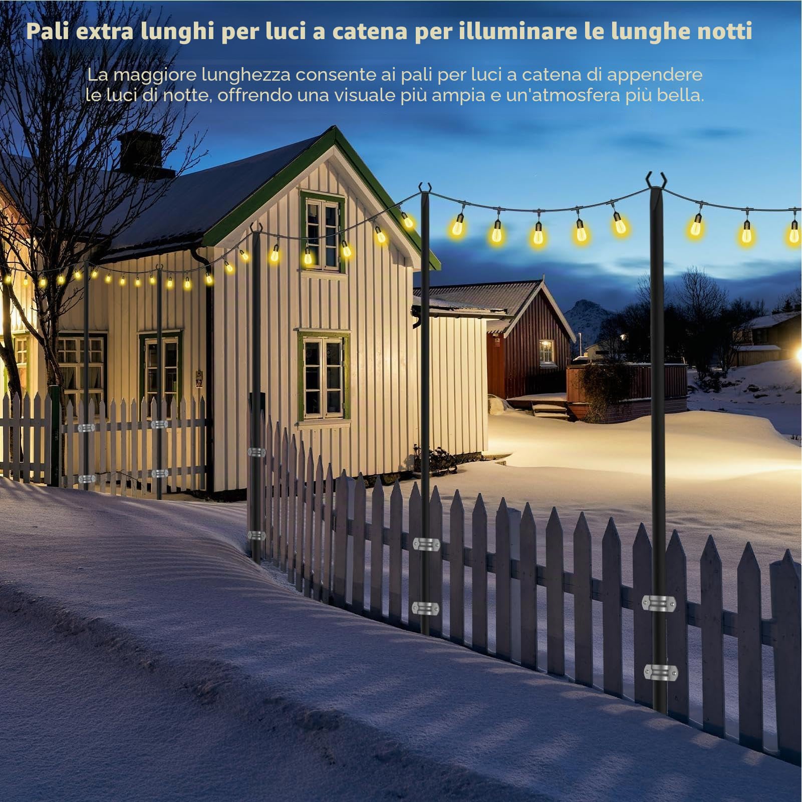 Pali luminosi da esterni e giardino in metallo robusto, ideali per illuminare prati e cortili, appendibili ghirlande luminose, decorazione
