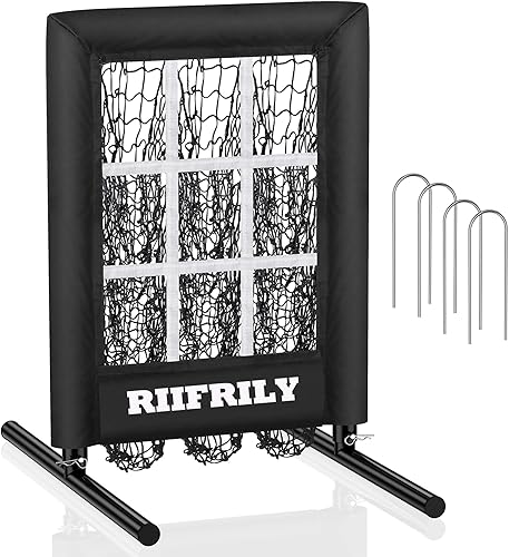 Red de lanzamiento de béisbol resistente de 9 agujeros con bolsillos para objetivos de lanzamiento, zona de huelga de tamaño regulador, equipo de