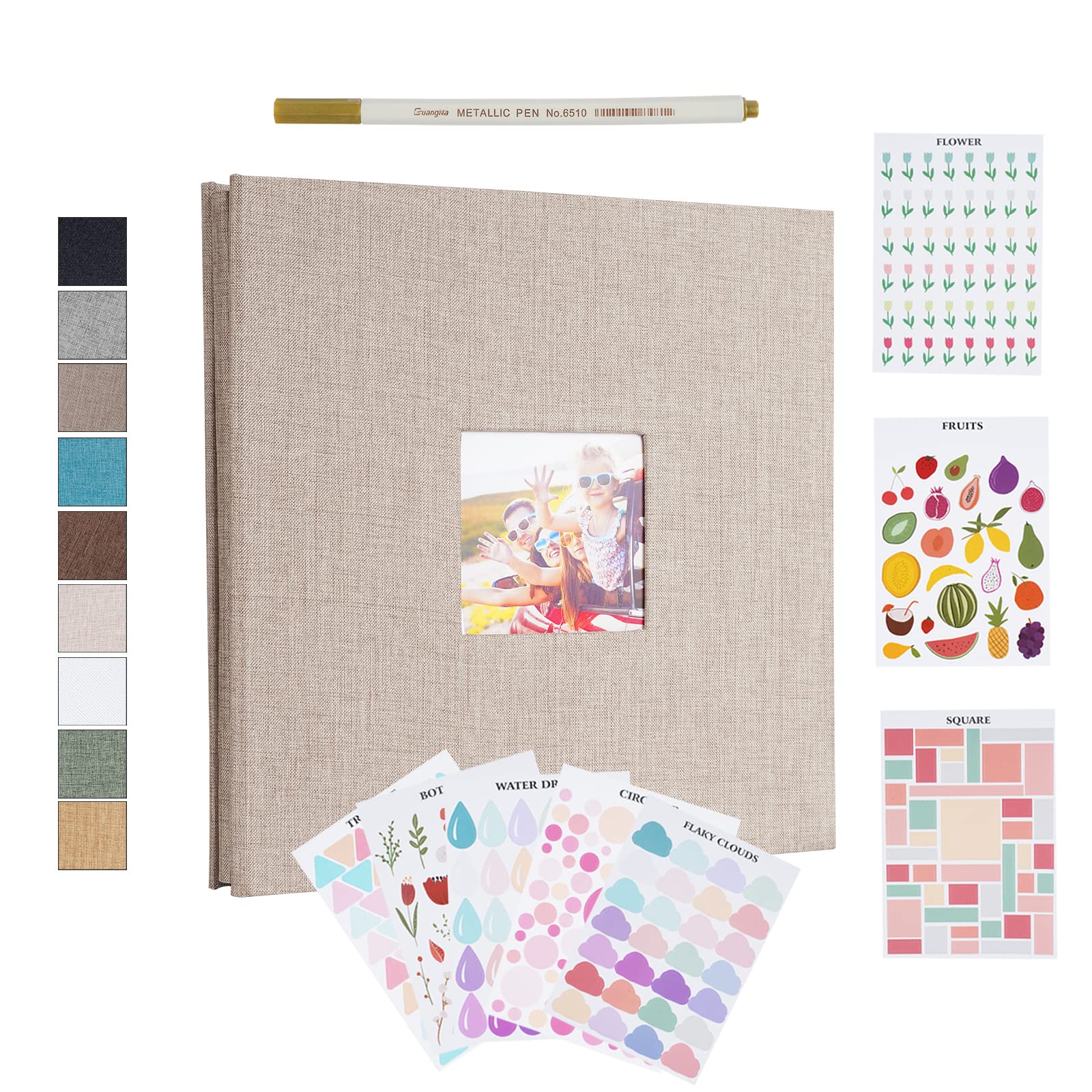 Photo Album Self Adhesive Pages Magnetic Scrapbook Album Holds 3×5, 4×6, 5×7, 6×8, 8×10 Photos 40 Pages Linen Cover DIY Memory Book with A Metallic Pen and Stickers for Wedding Birthday-Off White