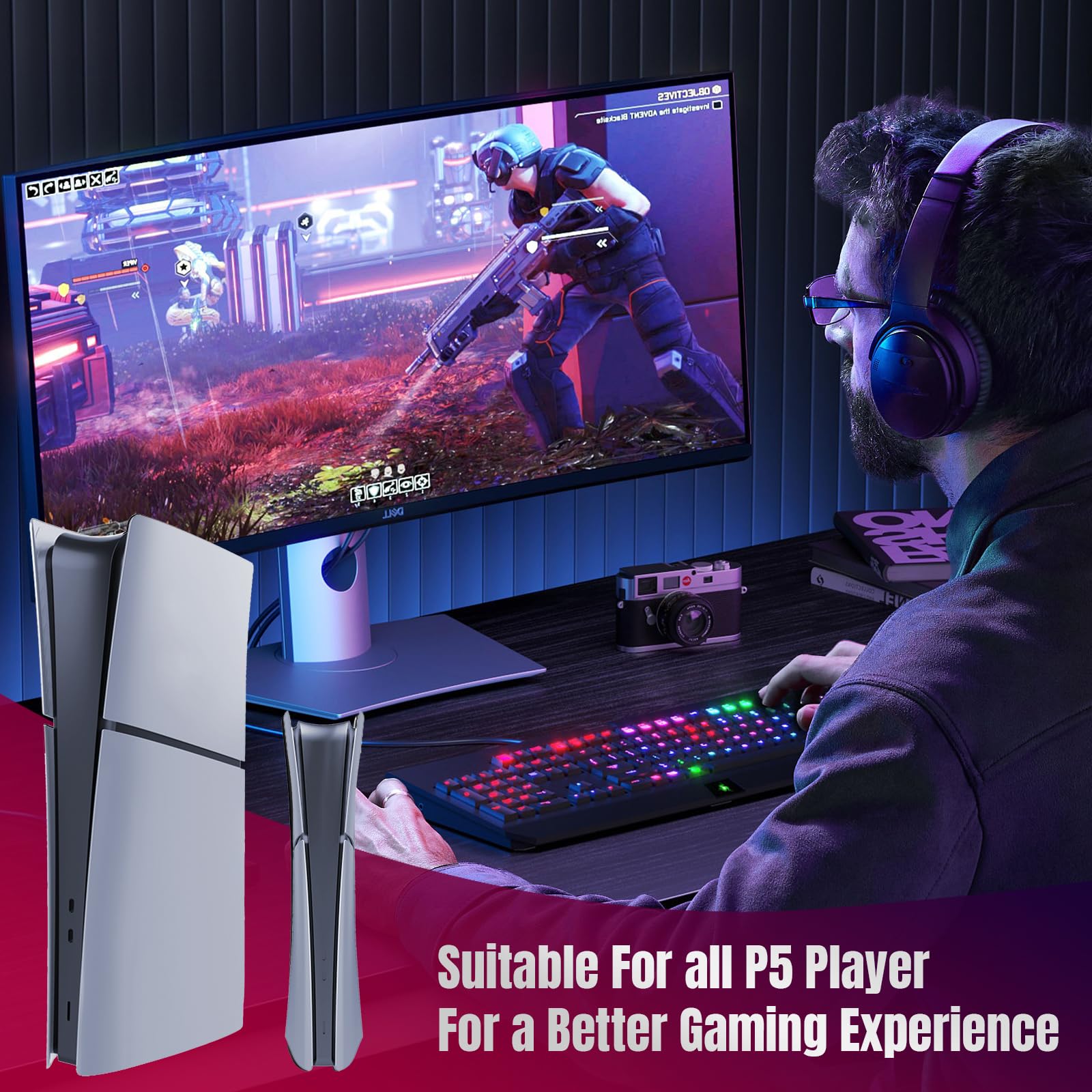 PEYANZ Faceplate Cover Kompatibel mit PlayStation 5 Slim (Digital Edition) - Schützende ABS-Schale, kratzfeste, matte Oberfläche, einfache Installation, inklusive 2 Silikonabdeckungen