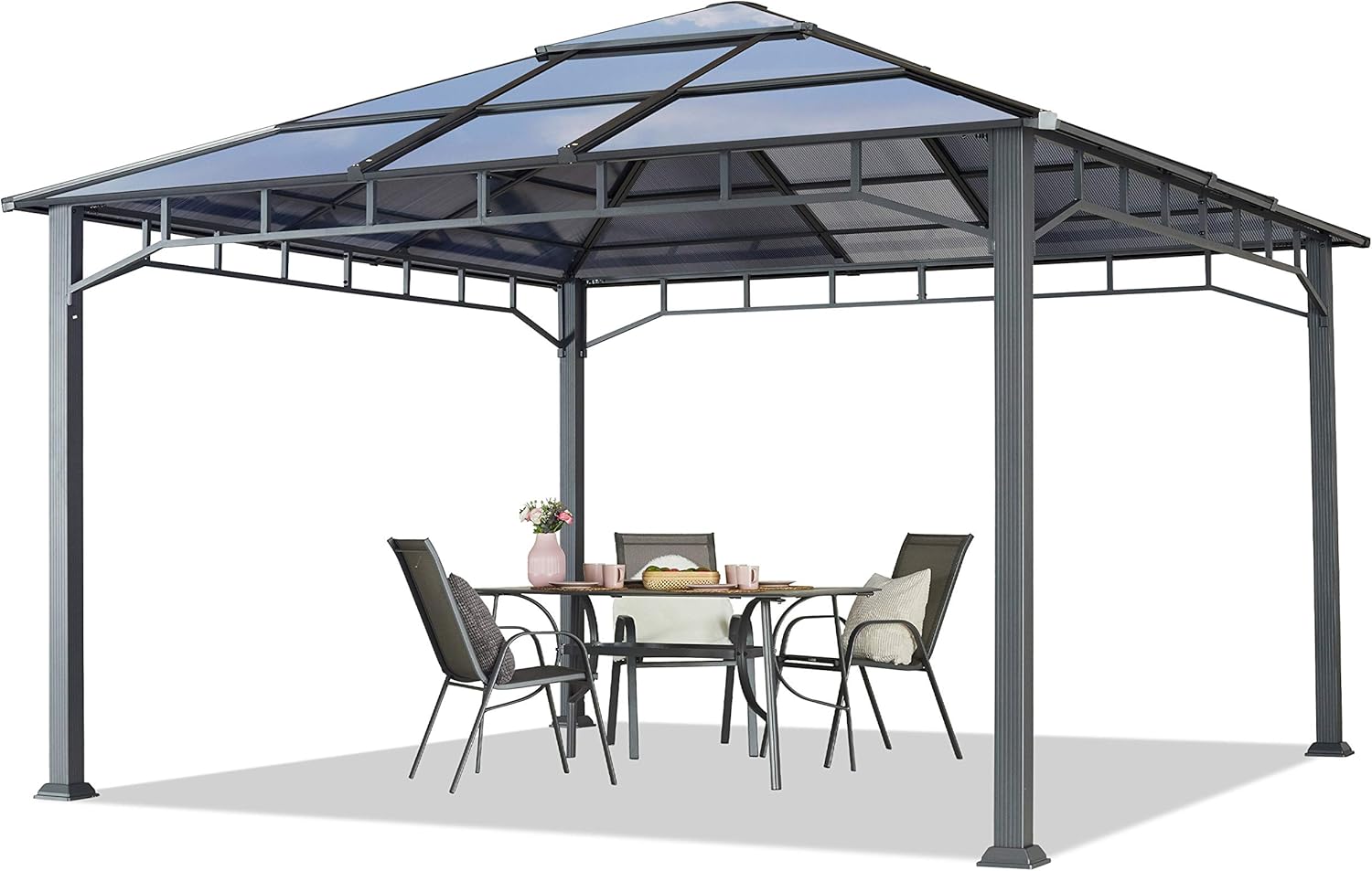TOOLPORT Garden pavilion 4x4 m aluminium polycarbonate roof poles