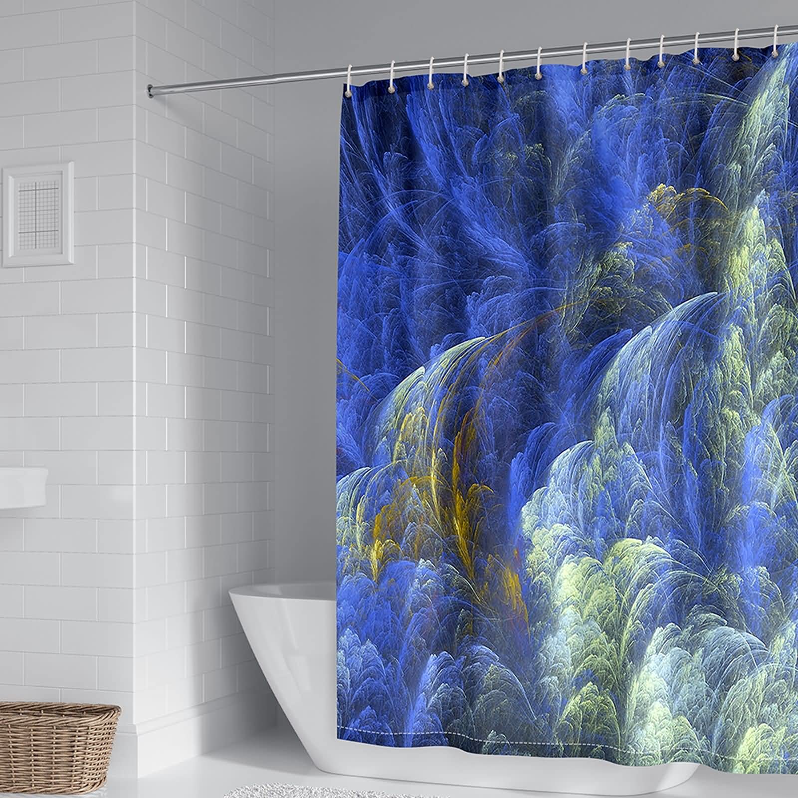 Rideau de douche 180x200cm polyester KnSam motif arbres bleu vert