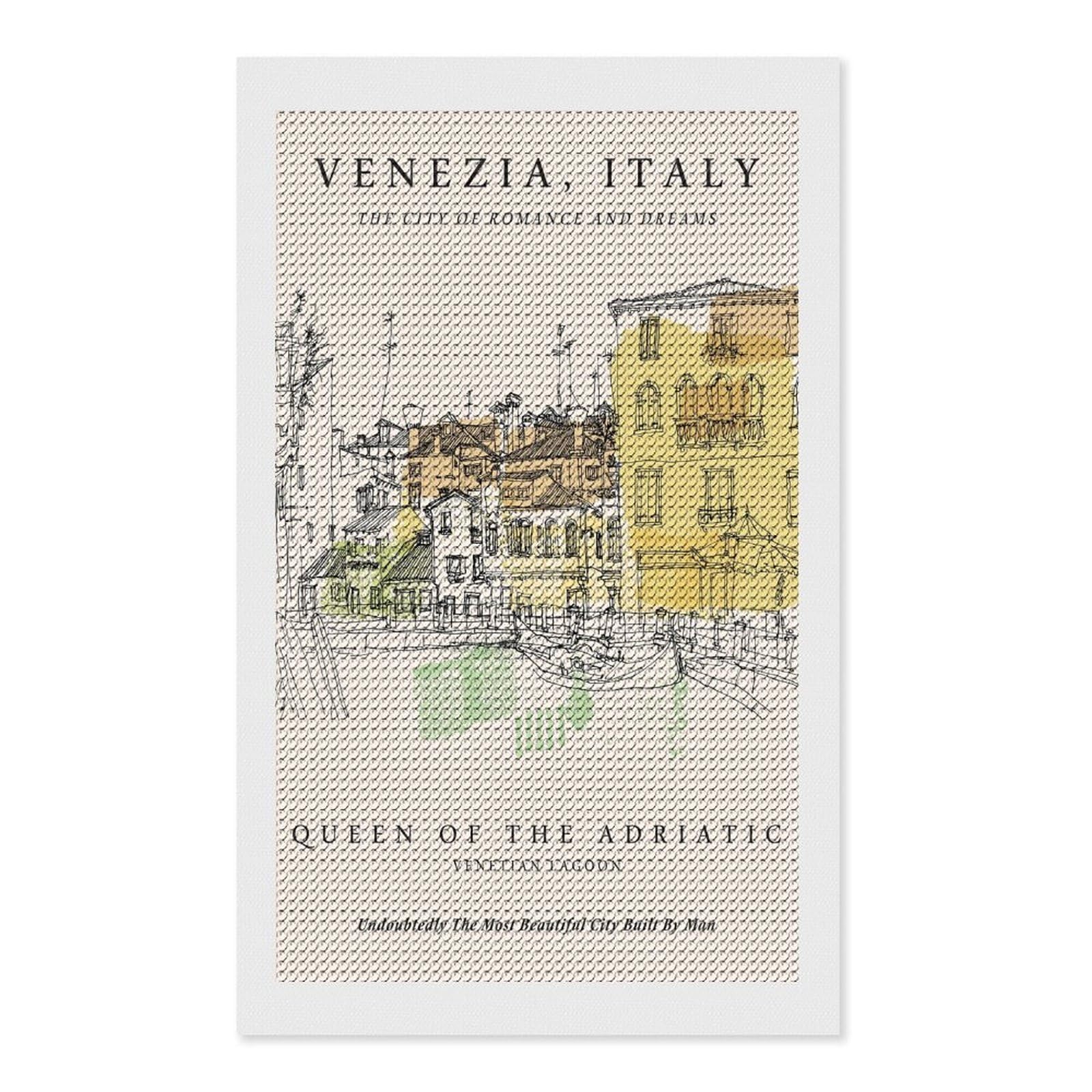 Junmoney Venice, Italy Sketch DIY Diamond Art Canvas Kit 12"x20", Winter Craft, Mindful Craft Project, Aesthetic Room Decor, Decor Project
