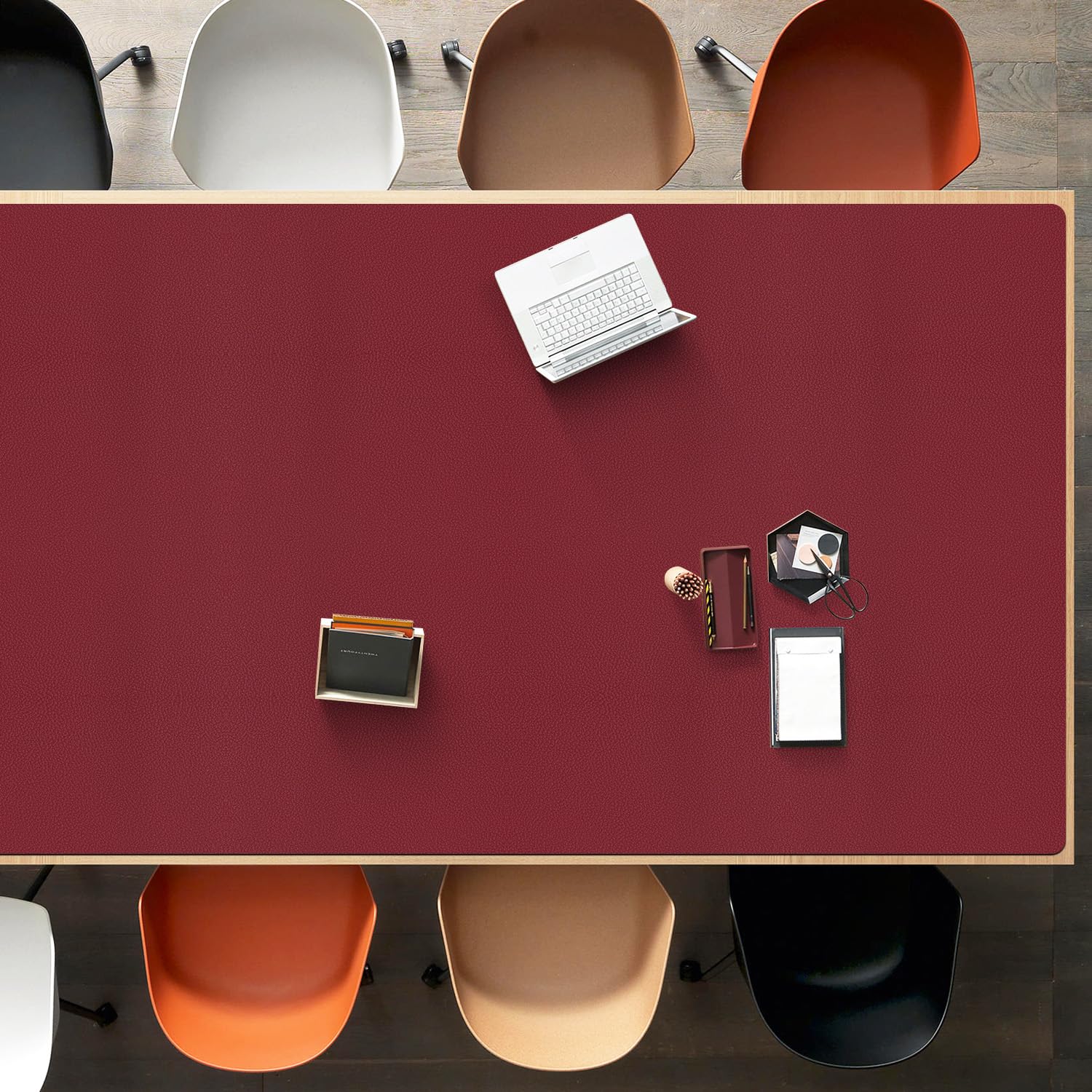 FURKIT Wine Red Plastic Table Cover Protector, 42" x 60" Waterproof Easy Flat PVC Desk Pad Mat, 1.5mm Thick Rectangle Vinyl Table Top Protector for