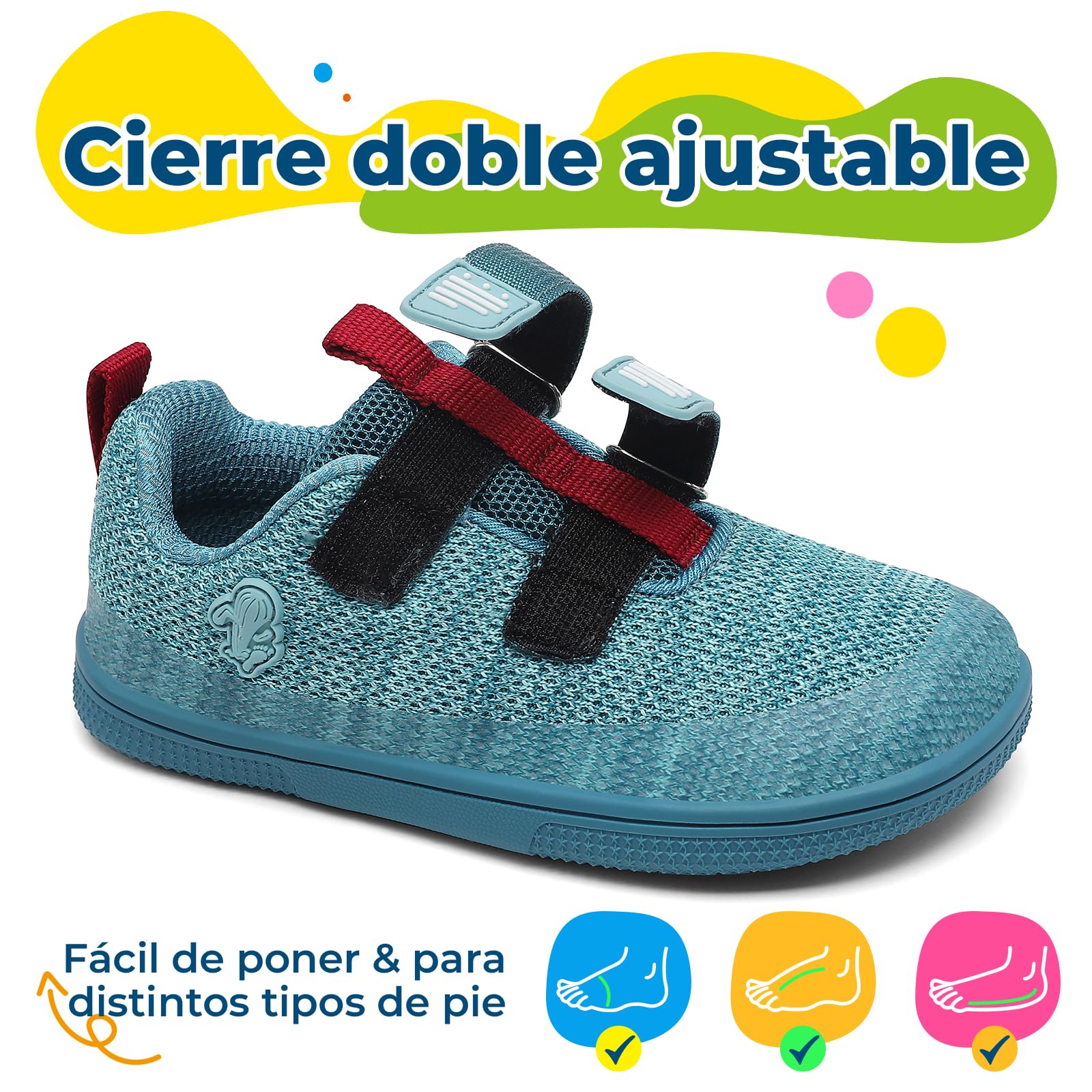 Saguaro Zapatos Barefoot para niños, Cierre de Gancho y Bucle y Puntera Ancha, Zapatos Infantiles Casuales para el día a día y el Colegio, Gr.25-36