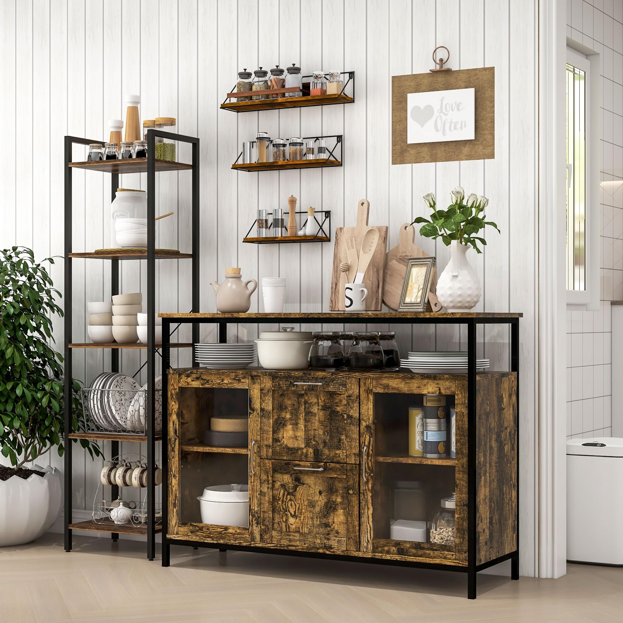 HOMCOM Libreria Stile Industriale a 5 Scaffali, Mobile Libreria in Legno e Acciaio per Casa, Ufficio e Studio, Marrone Rustico