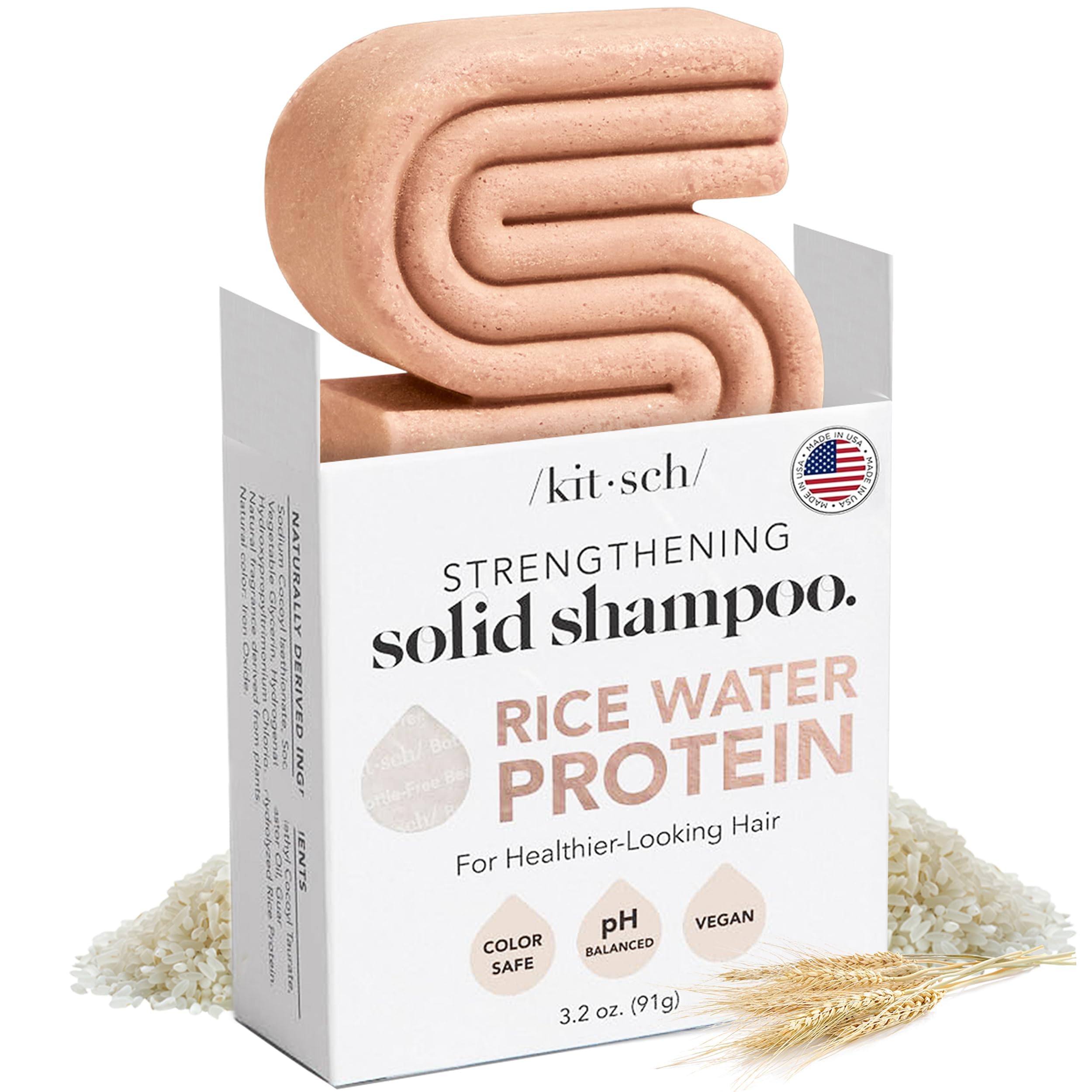 KitschShampoo Bar with Rice Water 91g – Solid Bar Shampoo for Hair Thickening, Strengthening and Moisturizing, Rice Water shampoo bars for Thinning Hair, Paraben-Free, Hair Care[Amazon-developed Certification] Compact by Design