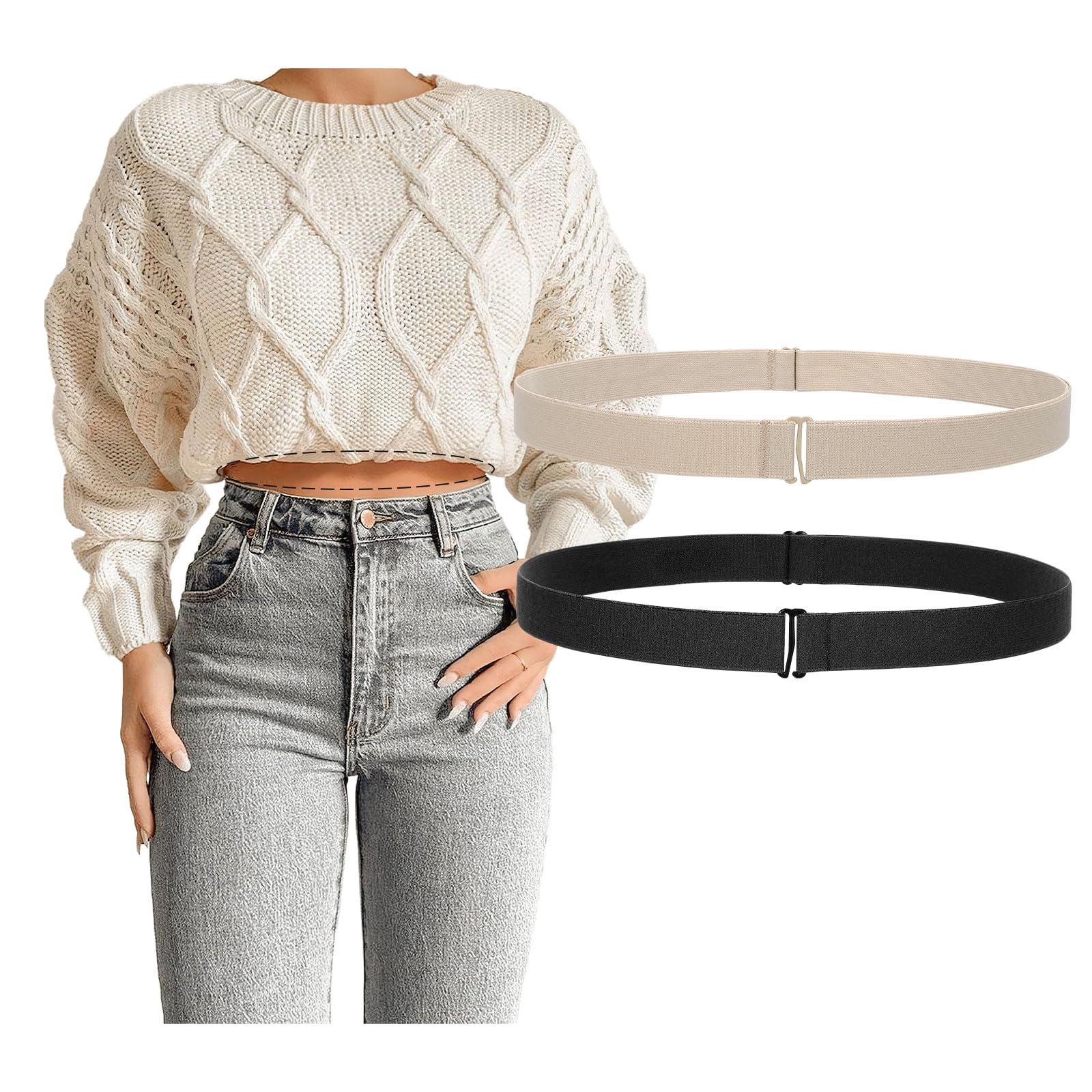 JASGOOD Crop Top Tuck Waist Band Adjustable Band Tucking Sweaters Shirts Elastic Stretch Belts for Women Change Style of Tops-image-9
