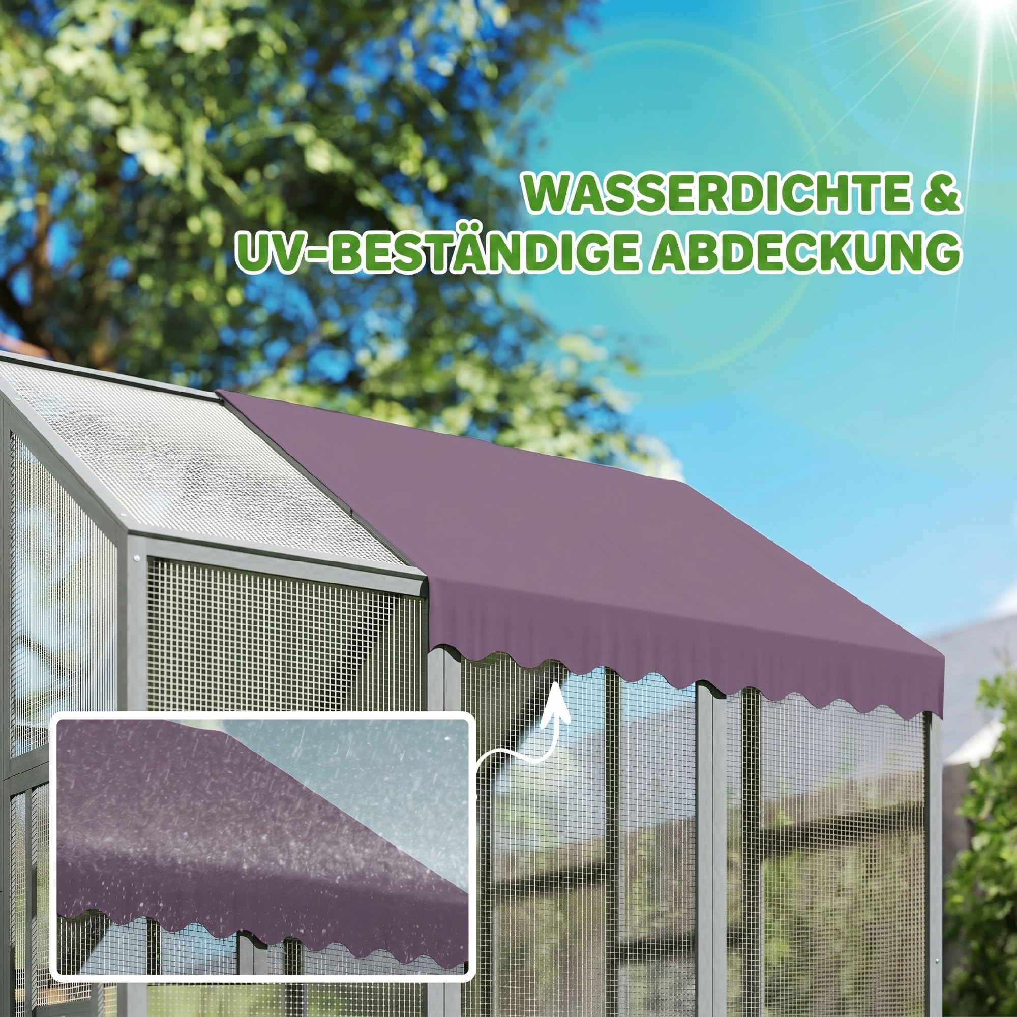 PawHut Hühnerstall 3,07㎡ 1,7 x 1,8 x 1,8 m Freilaufgehege Holz mit wasserdichtem Tuch, Sicherheitsschloss, Doppeltür, 2 Nistkasten, 2 Sitzstange, Hühnergehege für 6-8 Hühner, Enten, Gänse, Kaninchen