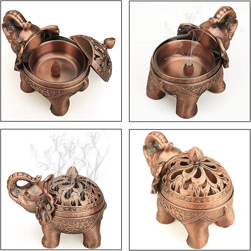 Miniatura 6 de Soporte de aleación de incienso con bobina de cono de elefante, quemador de incienso con tapa, adorno de aromaterapia, decoración del hogar para