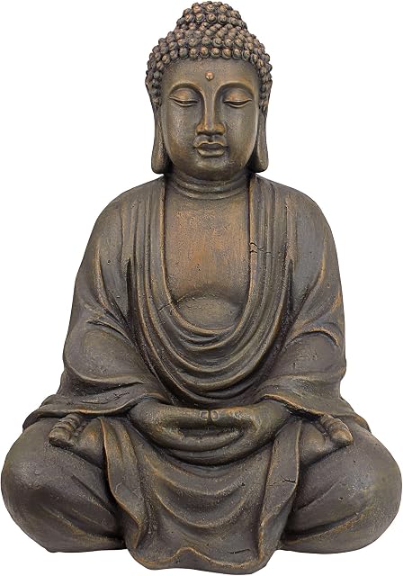 Design Toscano AL1614 Meditative Buddha of the Grand Temple Garden Statue, Medium 66 cm, Polyresin, Dark Stone
