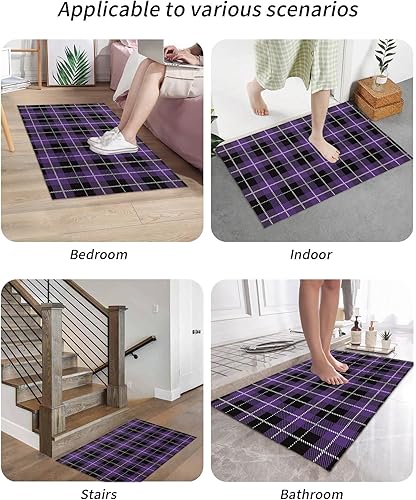 Miniatura 6 de Tapetes para interiores y exteriores, tapete de Halloween a cuadros morados y negros, antideslizante, absorbente, resistente a la suciedad, tapete