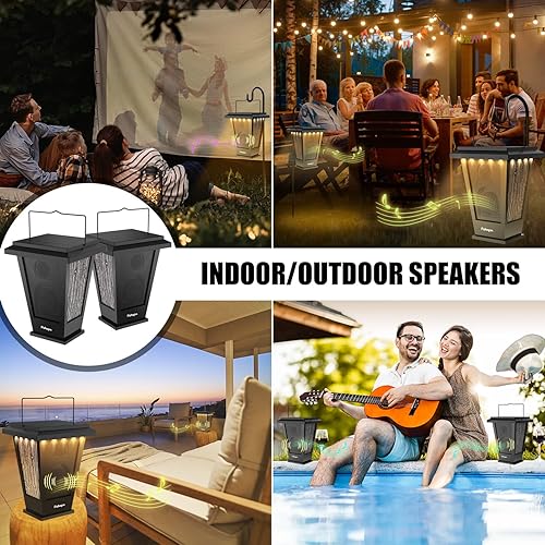 Miniatura 3 de pohopa Altavoces Bluetooth impermeables, alimentados por energía solar, 2 paquetes de sonido estéreo inalámbrico verdadero de 20 W, linterna de