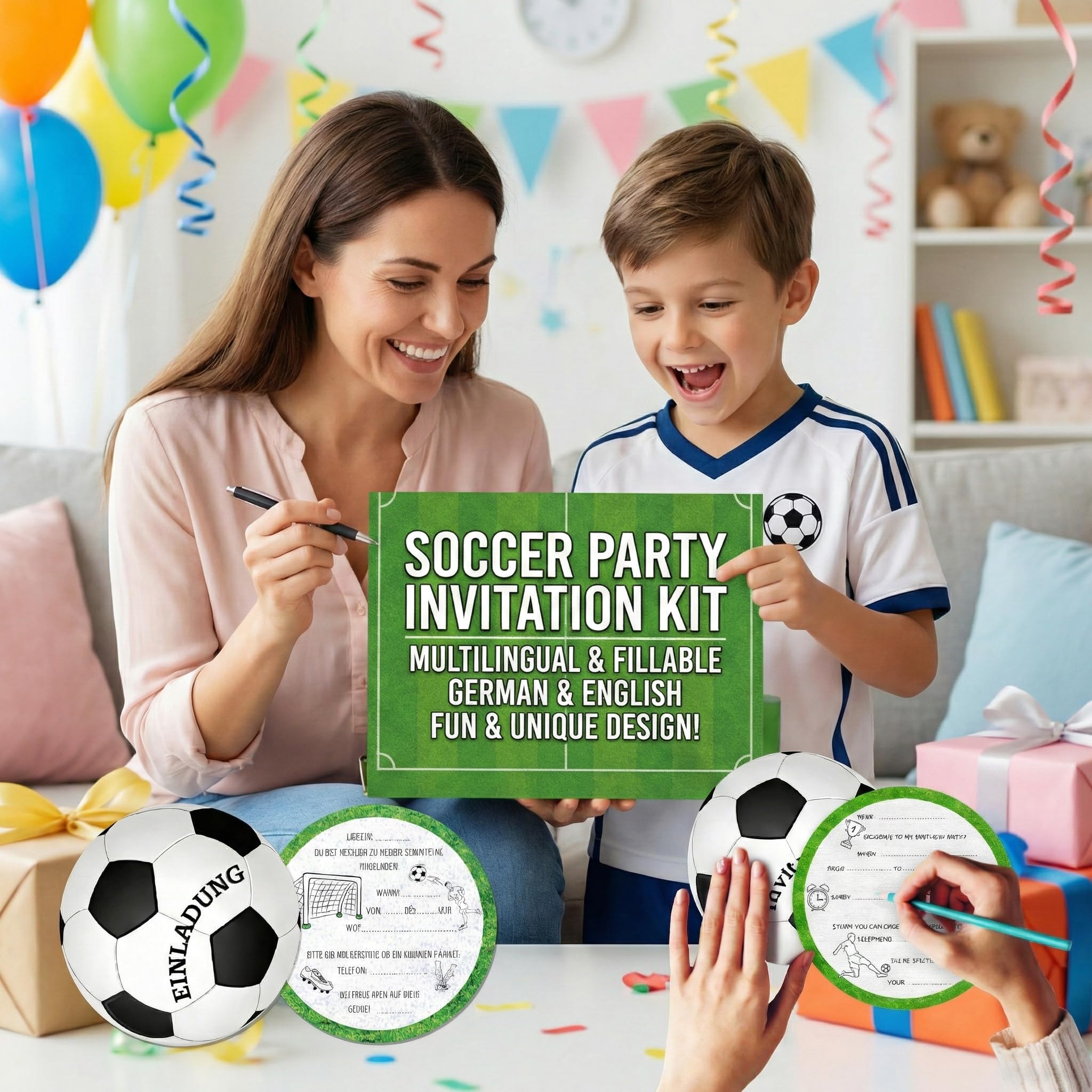 Inviti Compleanno Bambino Calcio 25 Pezzi Biglietti Invito Festa Tema Sport 15 cm