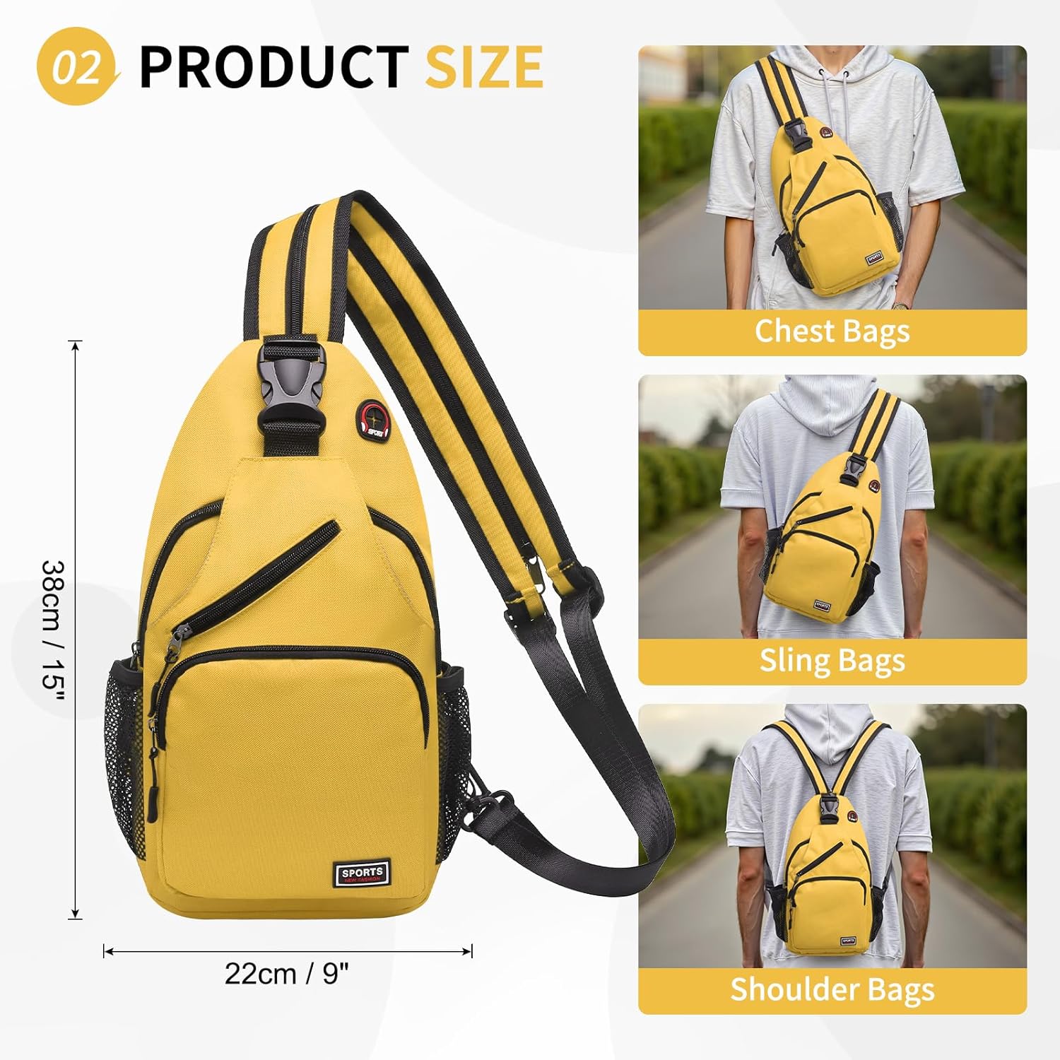 Convertible Sling Bag Crossbody Backpack, 11" Tablet Bags with Headphone Jack Shoulder Bag Casual Pack for Women Hiking Travel (Yellow) - Image 3