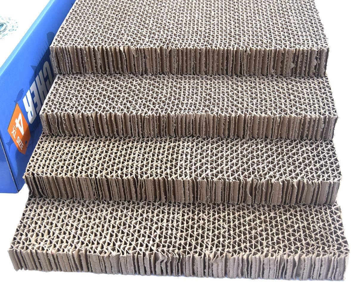 review Cat Scratcher Cat Scratching Pads 4 in 1 Corrugated Cat Scratcher Cardboard Cat Scratcher Pad Toys with Catnip Scratch Lounge Bed for Cats Pack of 4