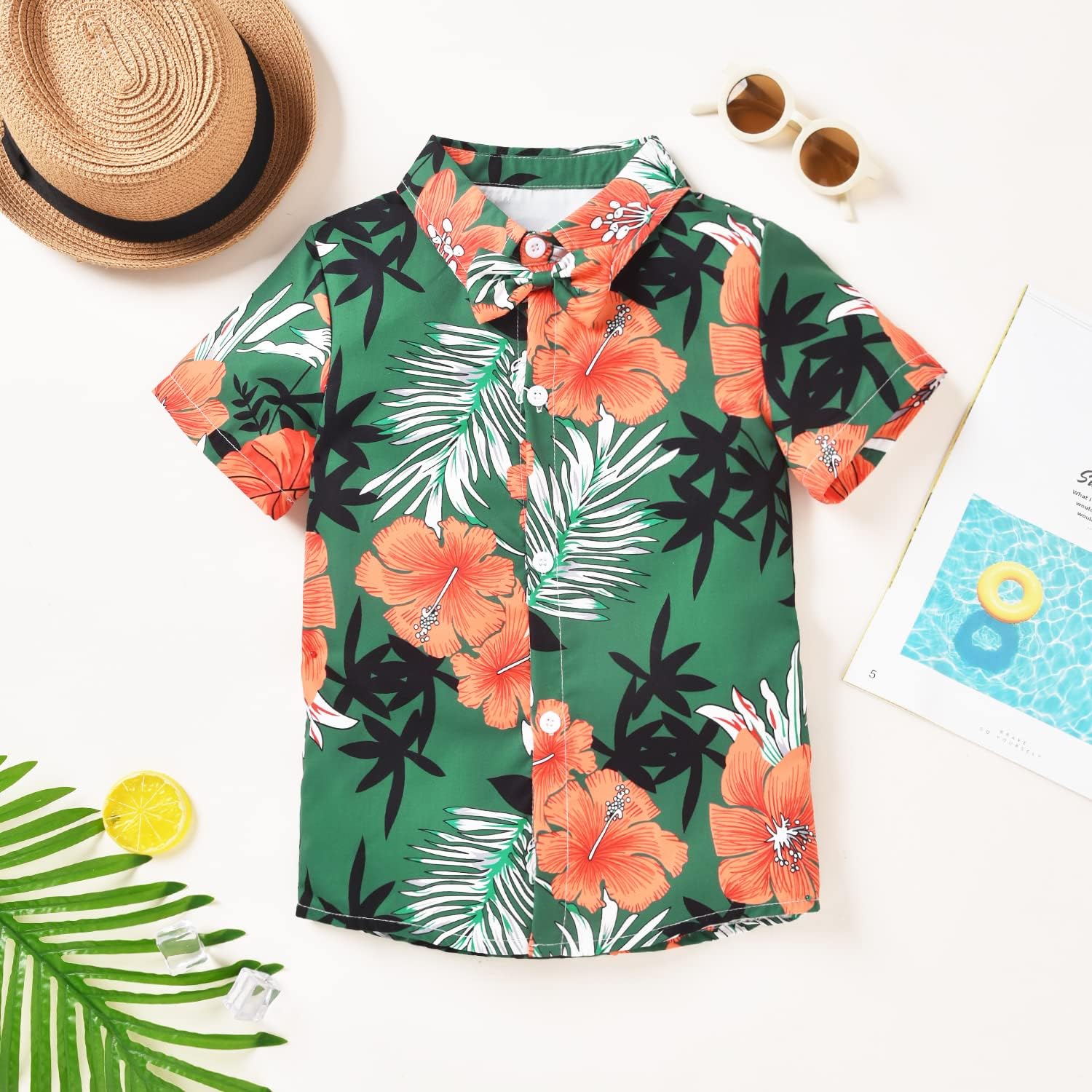HINTINA Toddler Infant Baby Boy Shorts Set Hawaiian Outfits Short Sleeve leaf Floral Flower Shirt Summer Clothes Set Suit - Image 3