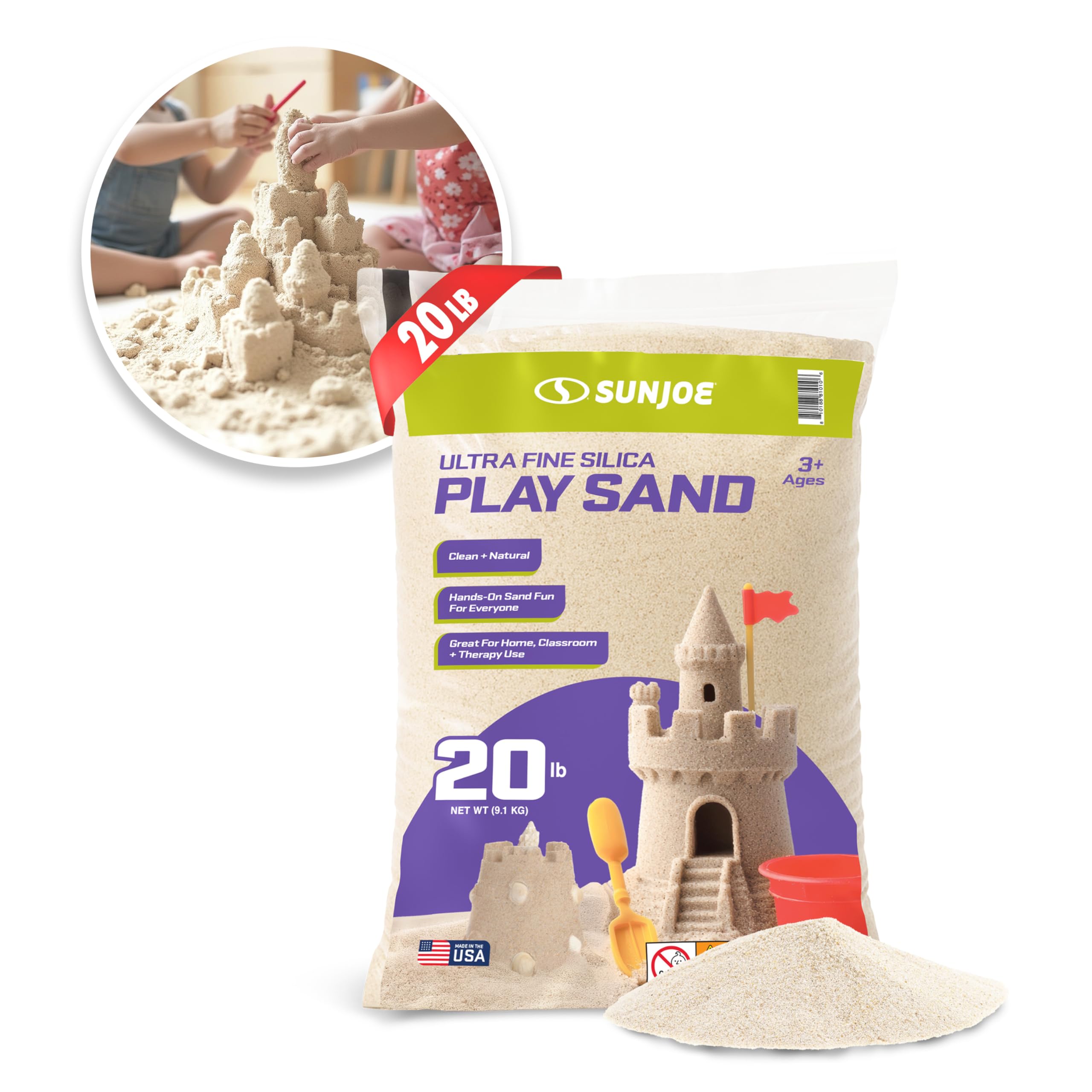 Sun Joe Arena de juego de sílice ultrafina para cajas de arena, mesas sensoriales, jardines, juguetes pesados y acuarios, para moldear, excavar y esculpir, 20 libras, PLYSAND20