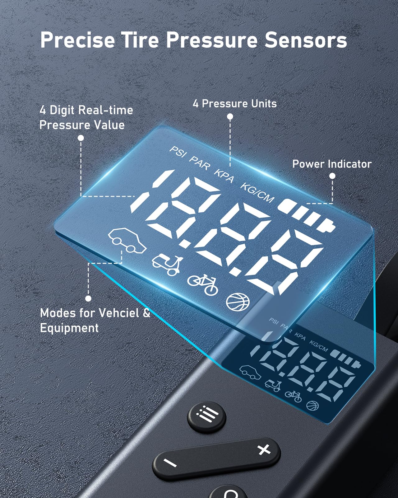 TlinTic Tire Inflator Portable Air Compressor - Mini Electric Cordless Air Pump with Smart Digital Pressure Gauge & LED Light for Car, Bike, Motorcycle, Balls, Pool Floats, 150 PSI (Black)