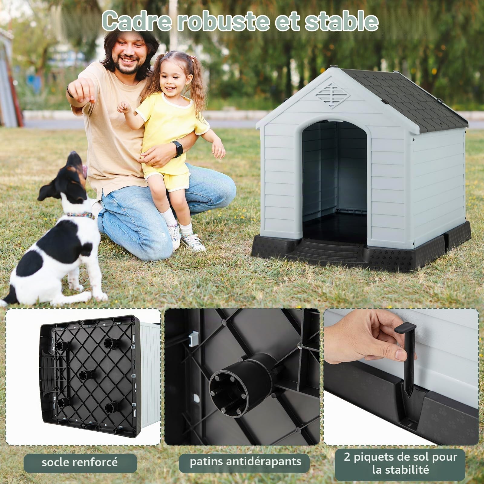 FANTASK Niche d'extérieur pour Chien, en Plastique, avec Sol surélevé et Toit imperméable, pour Jardin, intérieur et extérieur, 70 x 65 x 71,5 cm, Gris