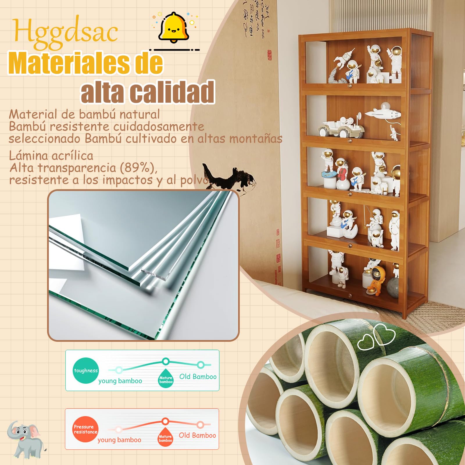 Vitrina expositora Hecho de Marco de bambú Natural,Vitrina Expositora,Multifuncional de Vidrio a Prueba de Polvo,fácil de Instalar,selado e à Prova de pó（Blanco-80×32×40cm）