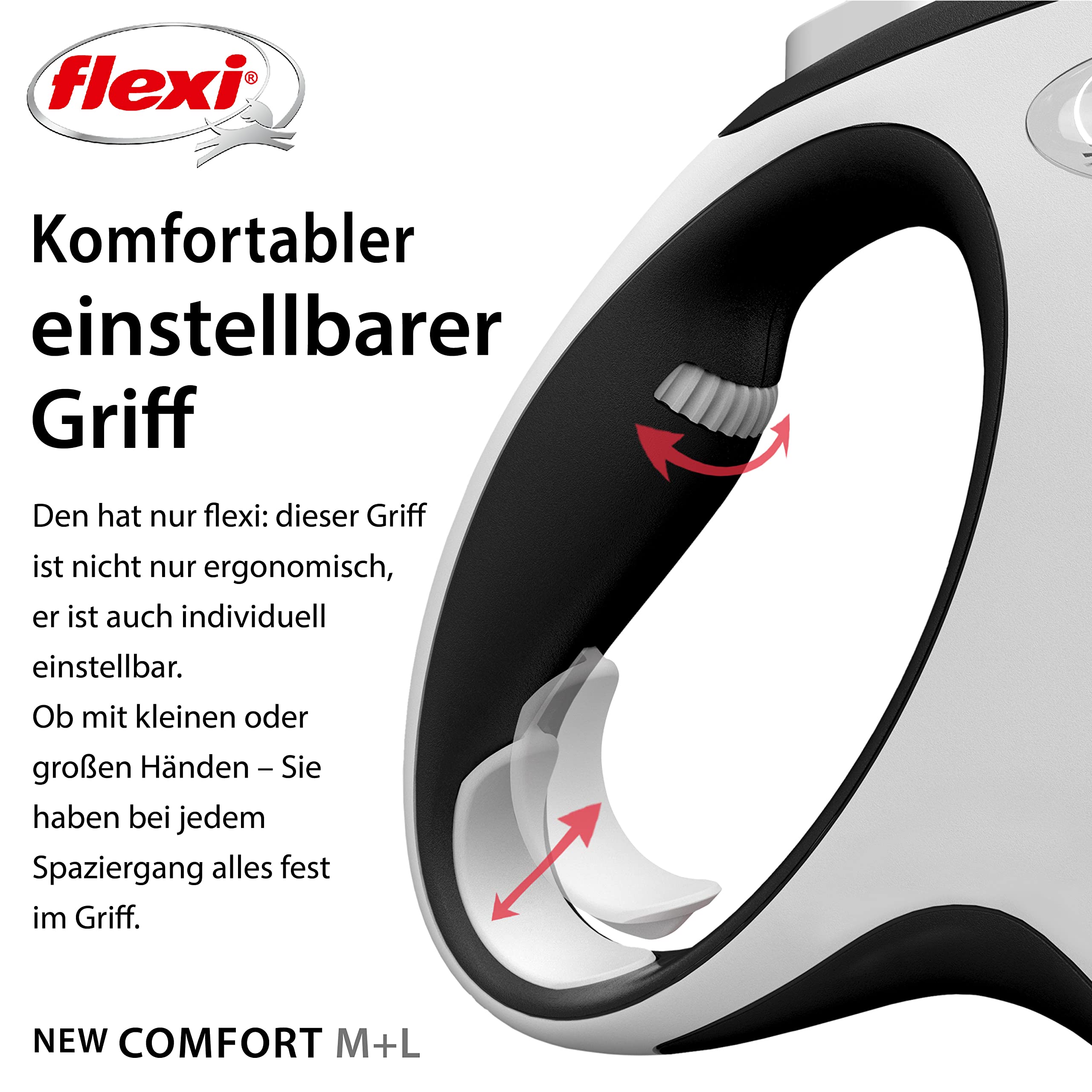 flexi® Comfort L | 8m Gurt Roll-Leine für Hunde bis 50 kg | Schwarz | ausziehbare Hundeleine | Gewicht 537.8 gr | Maße 13.9 x 21.3 cm