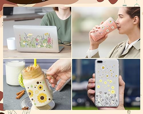 Miniatura 3 de Rngmsi Envoltura de taza UV DTF  8 hojas de girasol UV DTF envolturas de taza para 16 oz flores mariposa coche UV DTF calcomanías impermeables