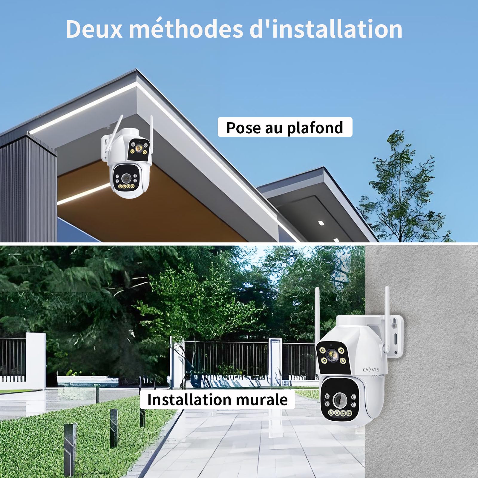 2MP Camera Surveillance WiFi Extérieur, 2.4GHz 5GHz PTZ 1080P Caméra IP Extérieure avec Double Objectif, Vision Nocturne Couleur, Détection Humaine, Audio Bidirectionnel,IP66