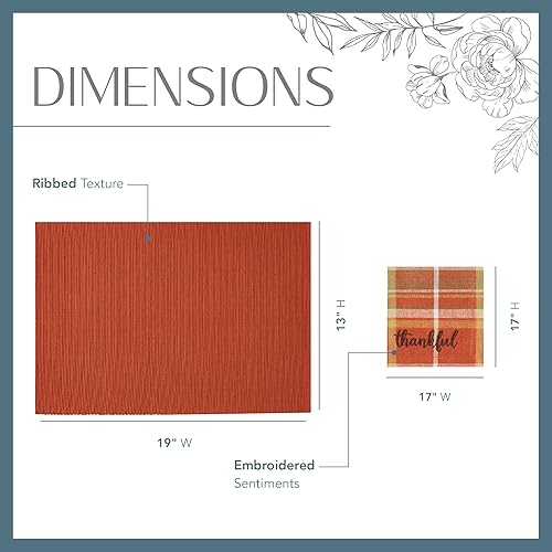 Miniatura 4 de Elrene Home Fashions Harvest Sentiments - Juego de 4 servilletas de tela y 4 manteles individuales acanalados, grande, multicolor, 8 piezas